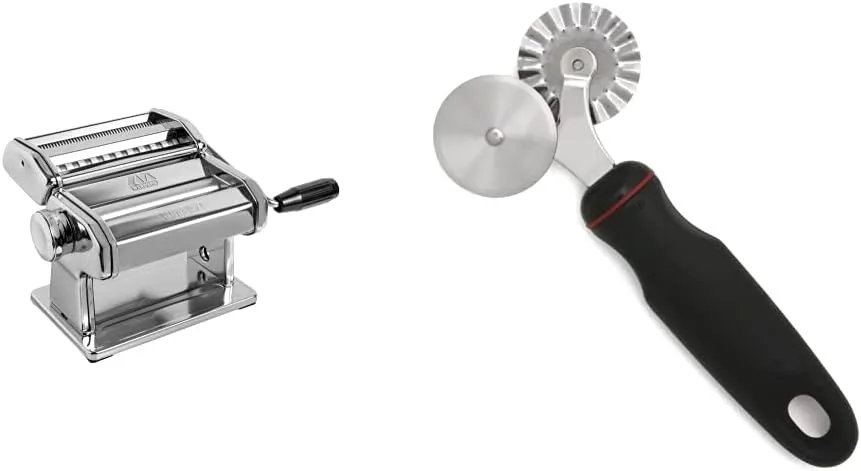 MARCATO Atlas 150 Pasta Machine, Made in Italy, Includes Cutter, Hand Crank, and Instructions, 150 mm, Stainless Steel & Norpro Grip-EZ Pastry/Ravioli Wheel, Black