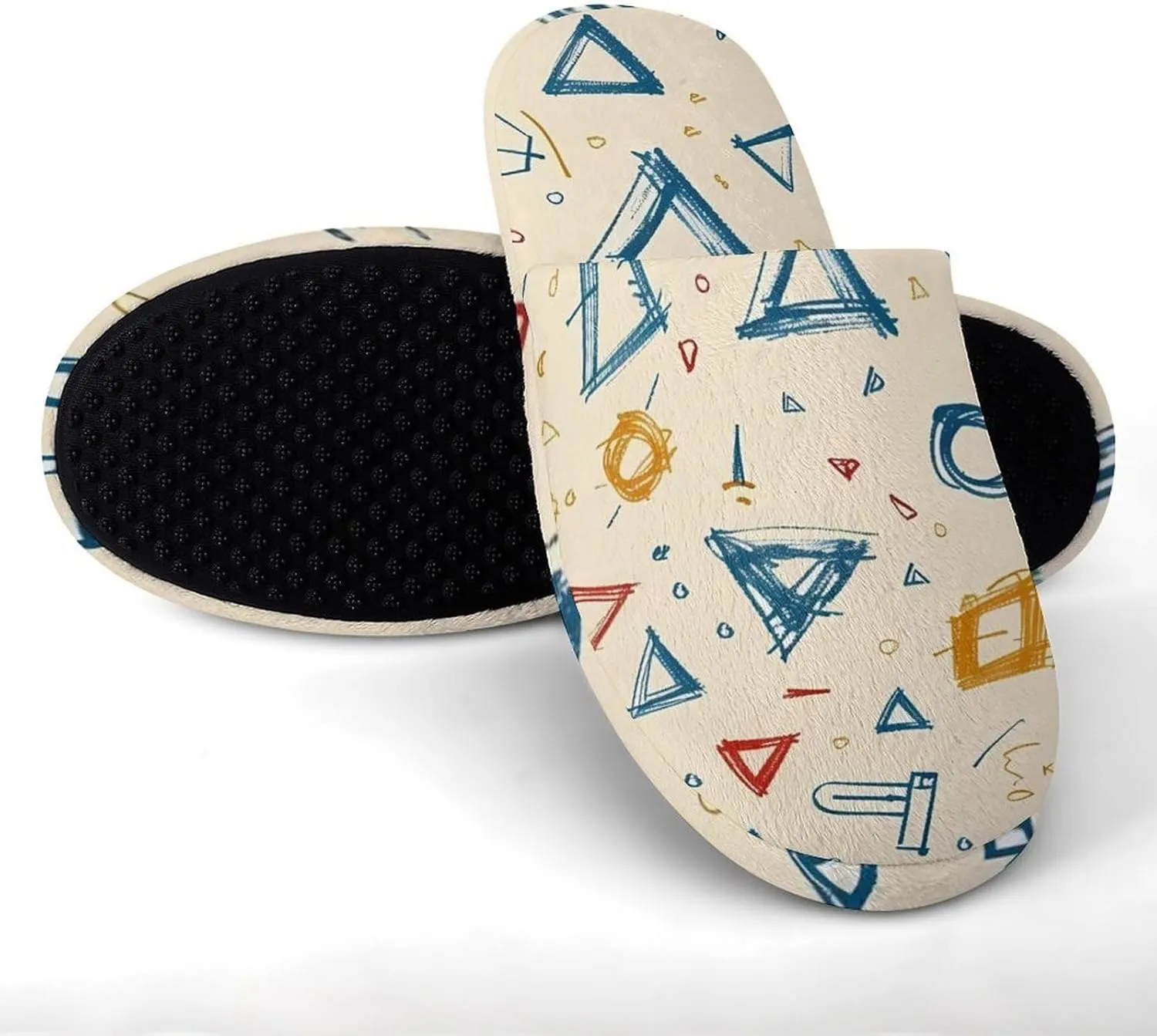 Math Geometry Alphabet Doodles Warm Mens Slippers Winter Slip On Breathable Lightweight House Shoes Washable Indoor