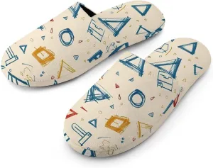 Math Geometry Alphabet Doodles Warm Mens Slippers Winter Slip On Breathable Lightweight House Shoes Washable Indoor