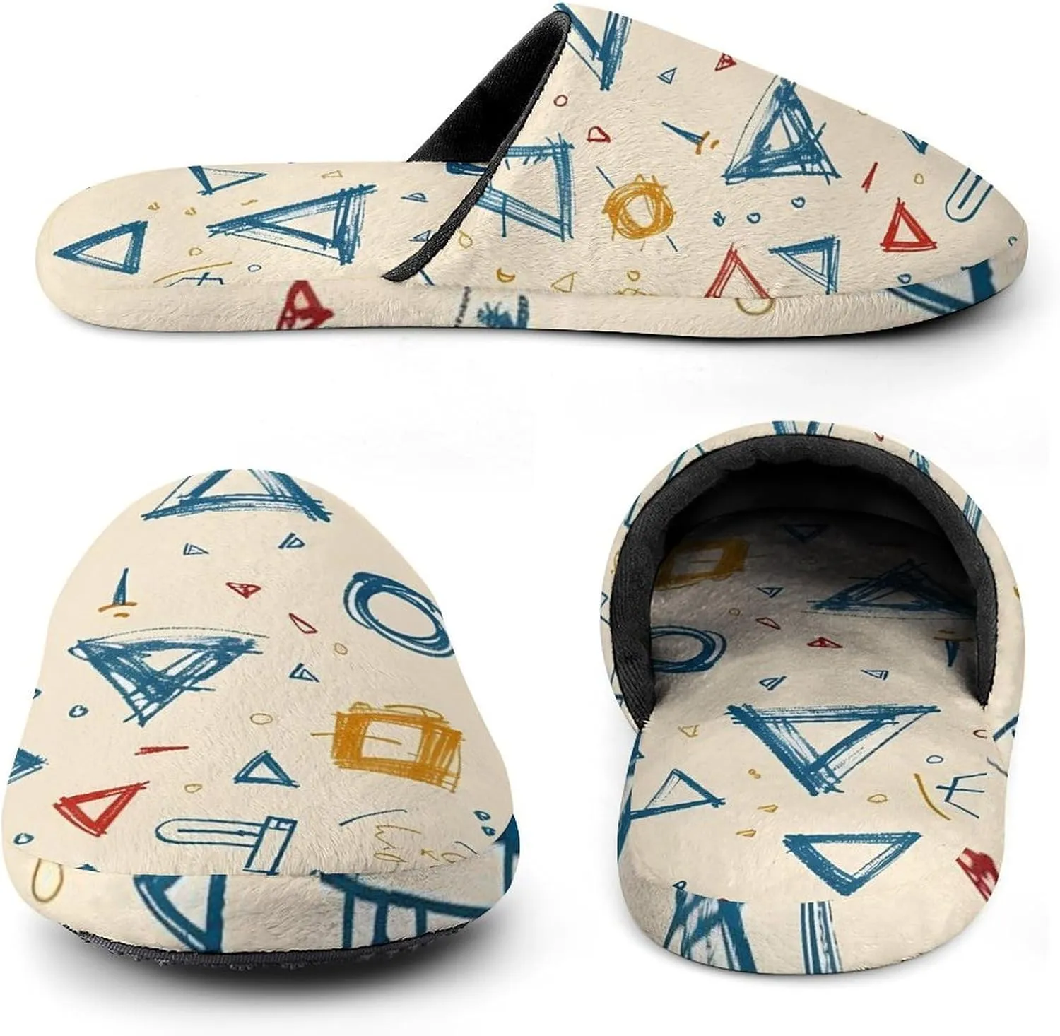 Math Geometry Alphabet Doodles Warm Mens Slippers Winter Slip On Breathable Lightweight House Shoes Washable Indoor