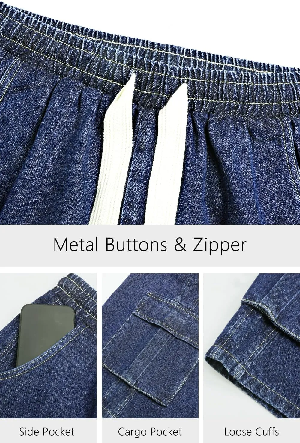 Men Baggy Jean Shorts Streetwear Denim Shorts Cargo Stretch Waist Jorts 15 Inch Inseam
