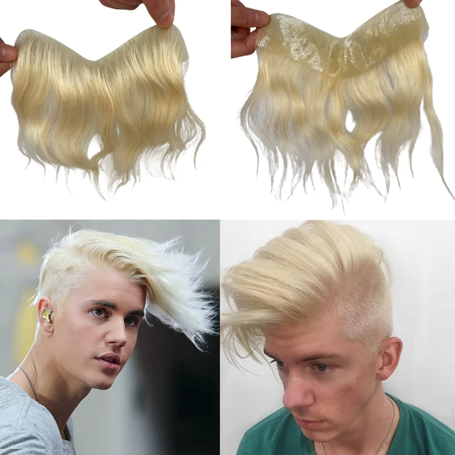 Men Forehead Hairline Toupee 100% Human Hair Skin PU Man Hairpieces Frontal Hair Topper for Receding Natural Hairline Replacement Systems #613 Blonde Color 0.78x6.29INCH