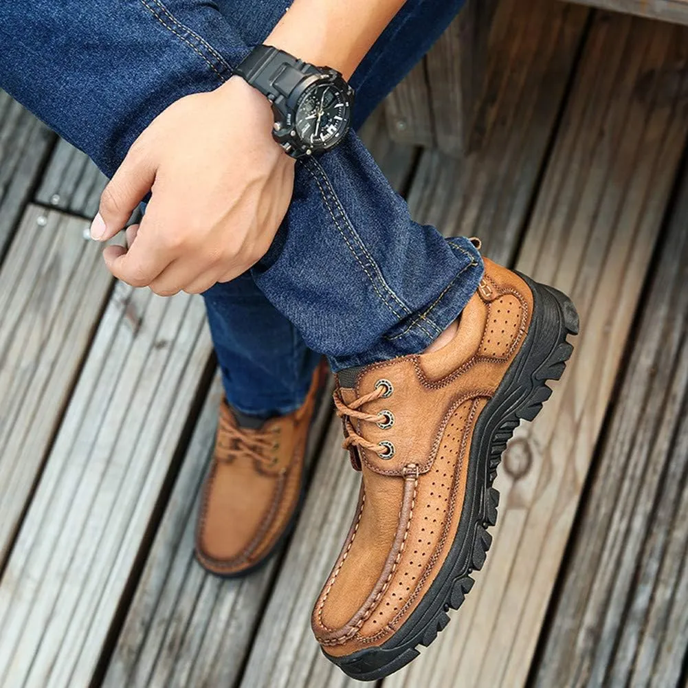 Men Outdoor Shoes Breathable Slip On Climbing Loafers Walking Cowhide Moccasins