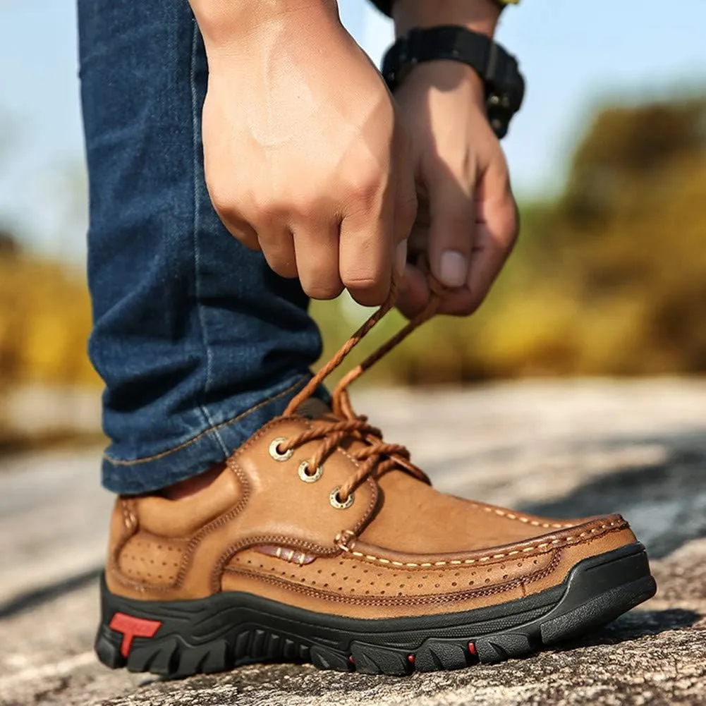 Men Outdoor Shoes Breathable Slip On Climbing Loafers Walking Cowhide Moccasins