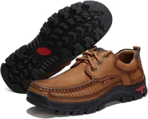 Men Outdoor Shoes Breathable Slip On Climbing Loafers Walking Cowhide Moccasins