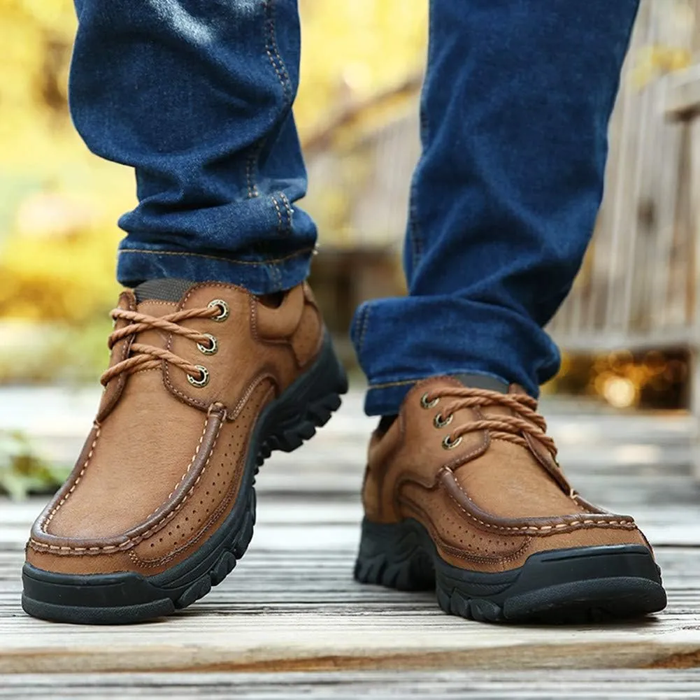 Men Outdoor Shoes Breathable Slip On Climbing Loafers Walking Cowhide Moccasins