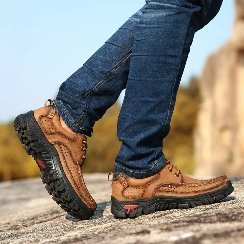Men Outdoor Shoes Breathable Slip On Climbing Loafers Walking Cowhide Moccasins