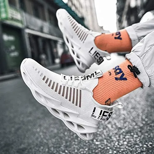 Men Running Shoes Ultralight Platform Mesh Breathable Athletic Sneakers Casual Cushioning Slip on Walking Tennis Shoes