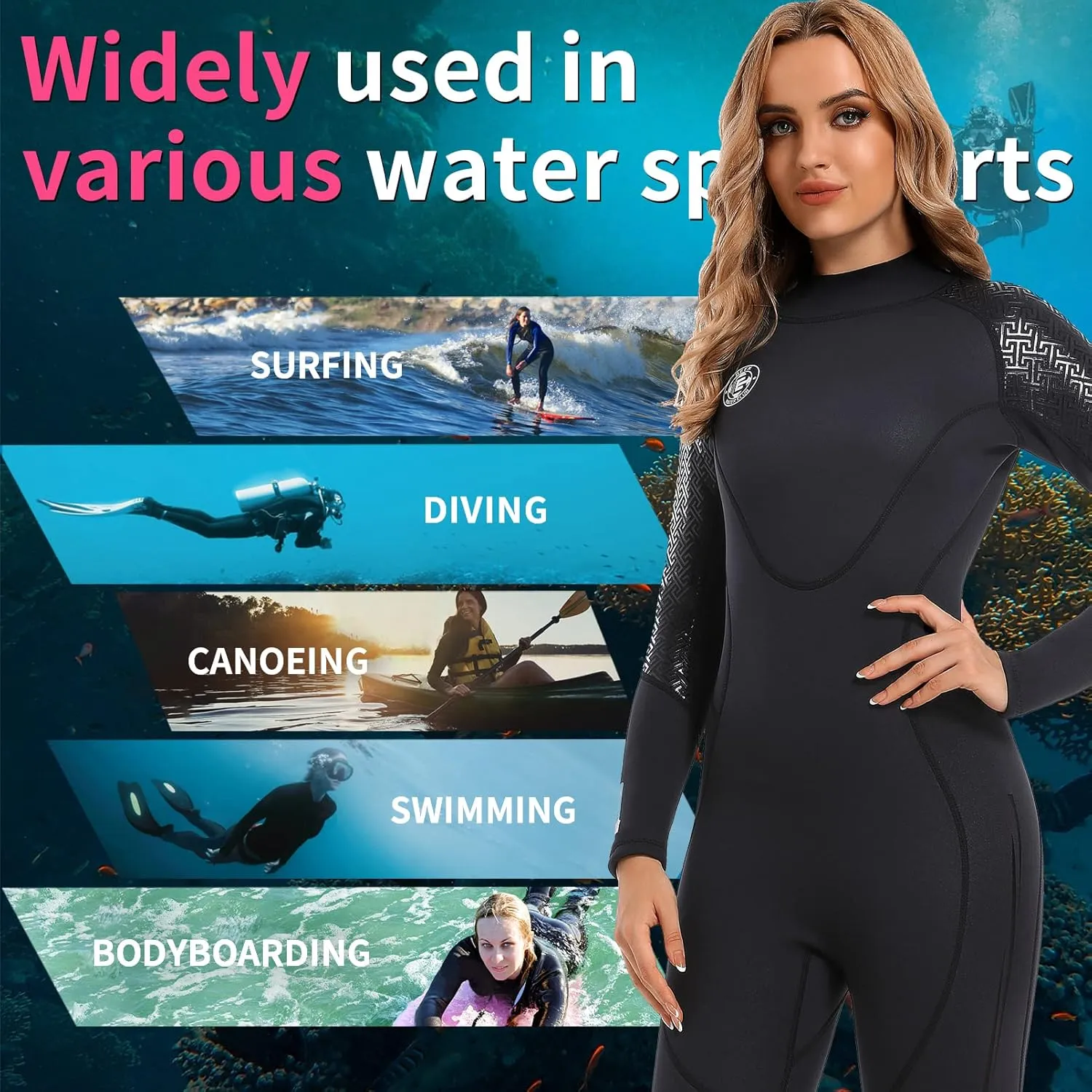 Men Wetsuit Women Neoprene Wet Suit - BEEK 3mm Thermal Scuba Gear Back Zip Ultra Stretch Swimsuit Long Sleeve Full Body Warm Diving Suits for Surfing Snorkeling Swimming Outdoor Water Sports Diver