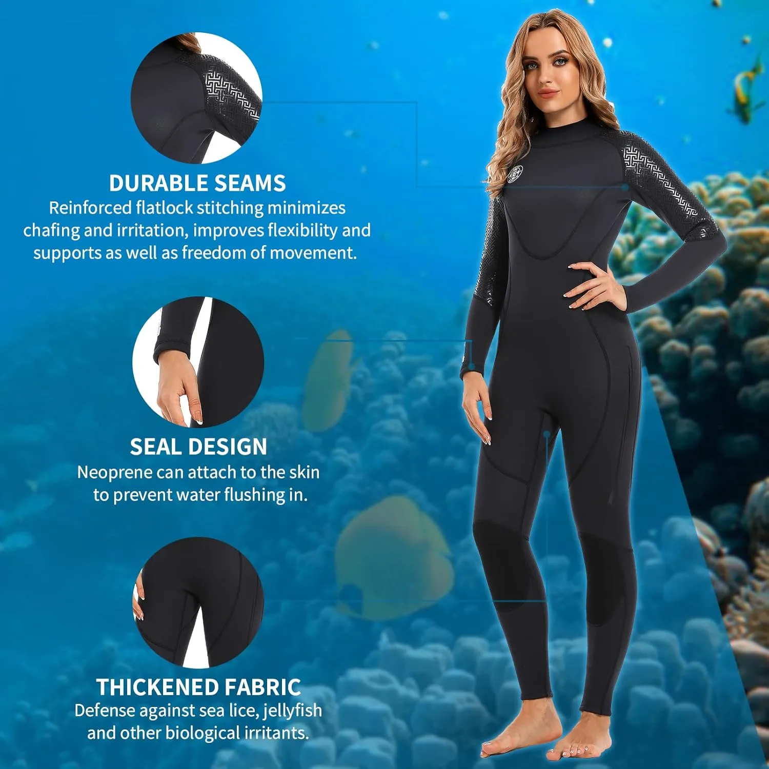 Men Wetsuit Women Neoprene Wet Suit - BEEK 3mm Thermal Scuba Gear Back Zip Ultra Stretch Swimsuit Long Sleeve Full Body Warm Diving Suits for Surfing Snorkeling Swimming Outdoor Water Sports Diver