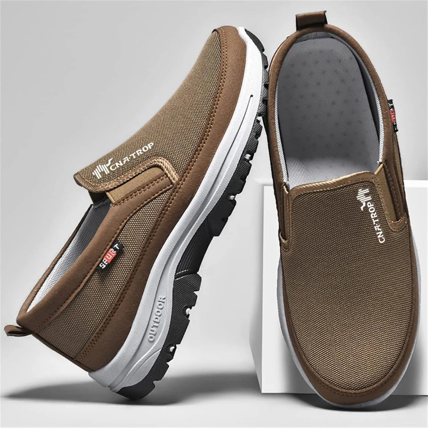 Men's Arch Support Slip-on Canvas Loafers,Outdoor Casual Non Slip Orthopedic Sneakers Flats Walking Boat Shoes