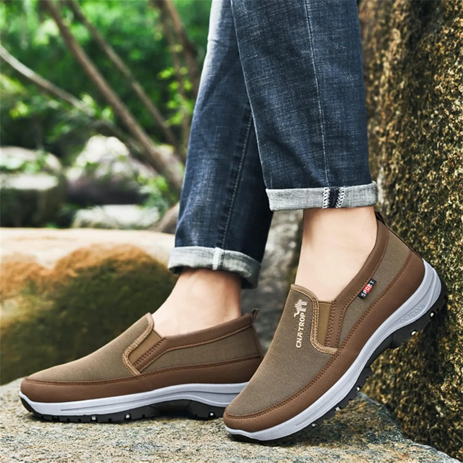 Men's Arch Support Slip-on Canvas Loafers,Outdoor Casual Non Slip Orthopedic Sneakers Flats Walking Boat Shoes