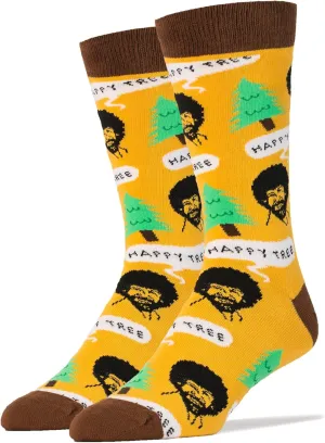 Men's Bob Ross Novelty Crew Socks, Funny Crazy Socks, Fun Casual Dress Cotton Socks, Painting Bob Ross, Szie 8-13