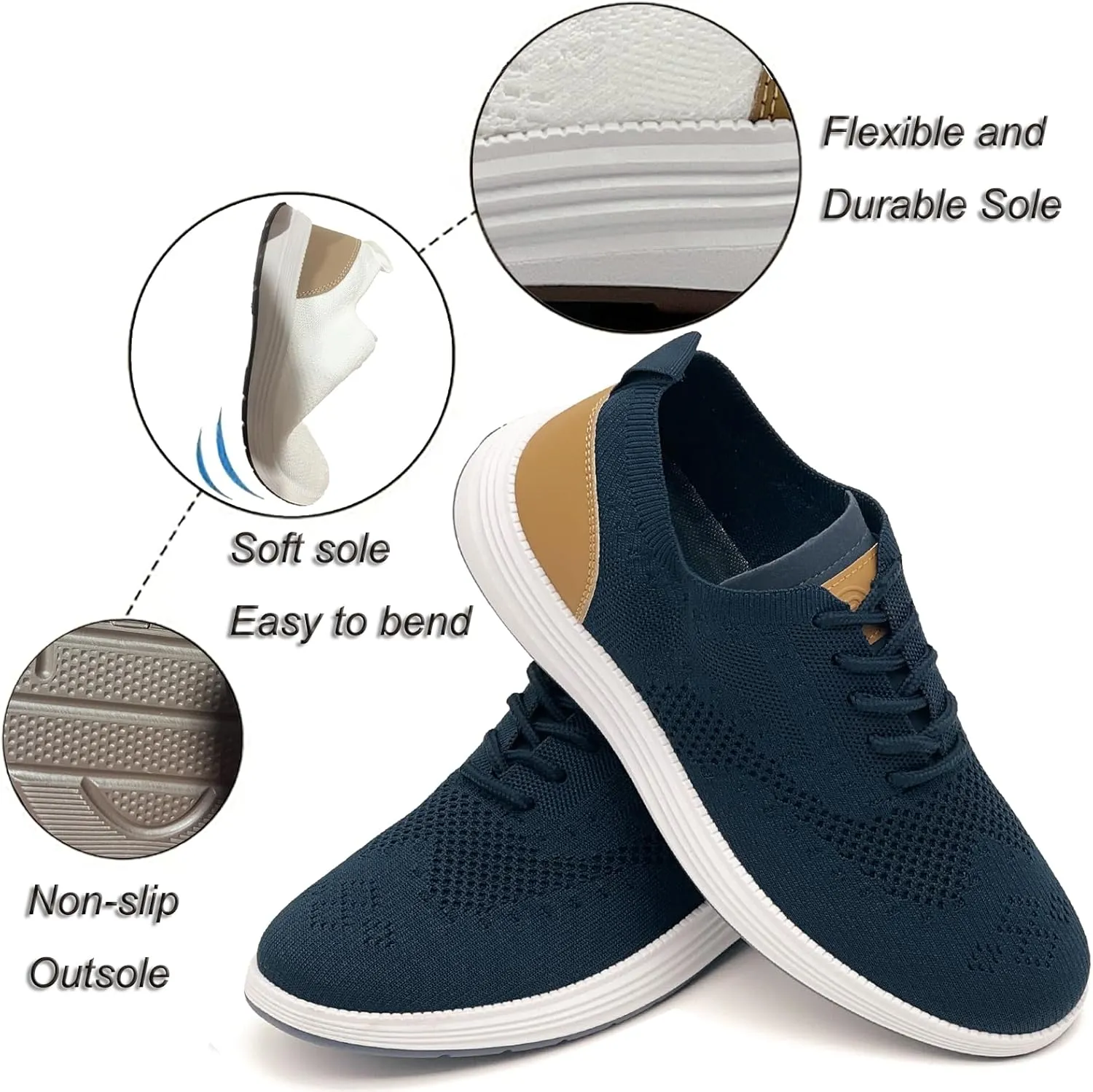 Men's Casual Dress Sneakers Oxfords Lace-Up Mesh Breathable Lightweight Fashion Walking Shoes Tennis Comfortable