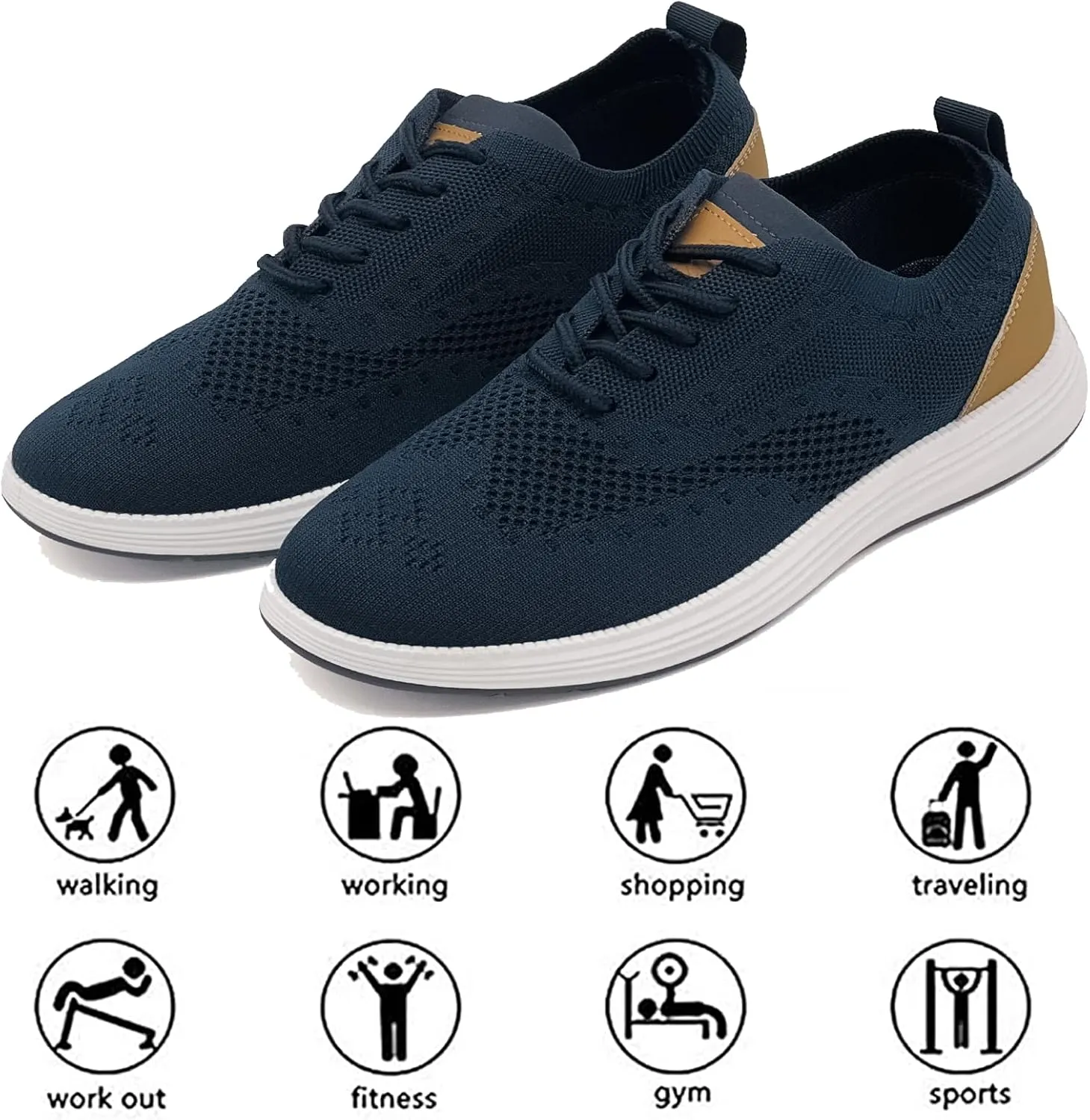 Men's Casual Dress Sneakers Oxfords Lace-Up Mesh Breathable Lightweight Fashion Walking Shoes Tennis Comfortable