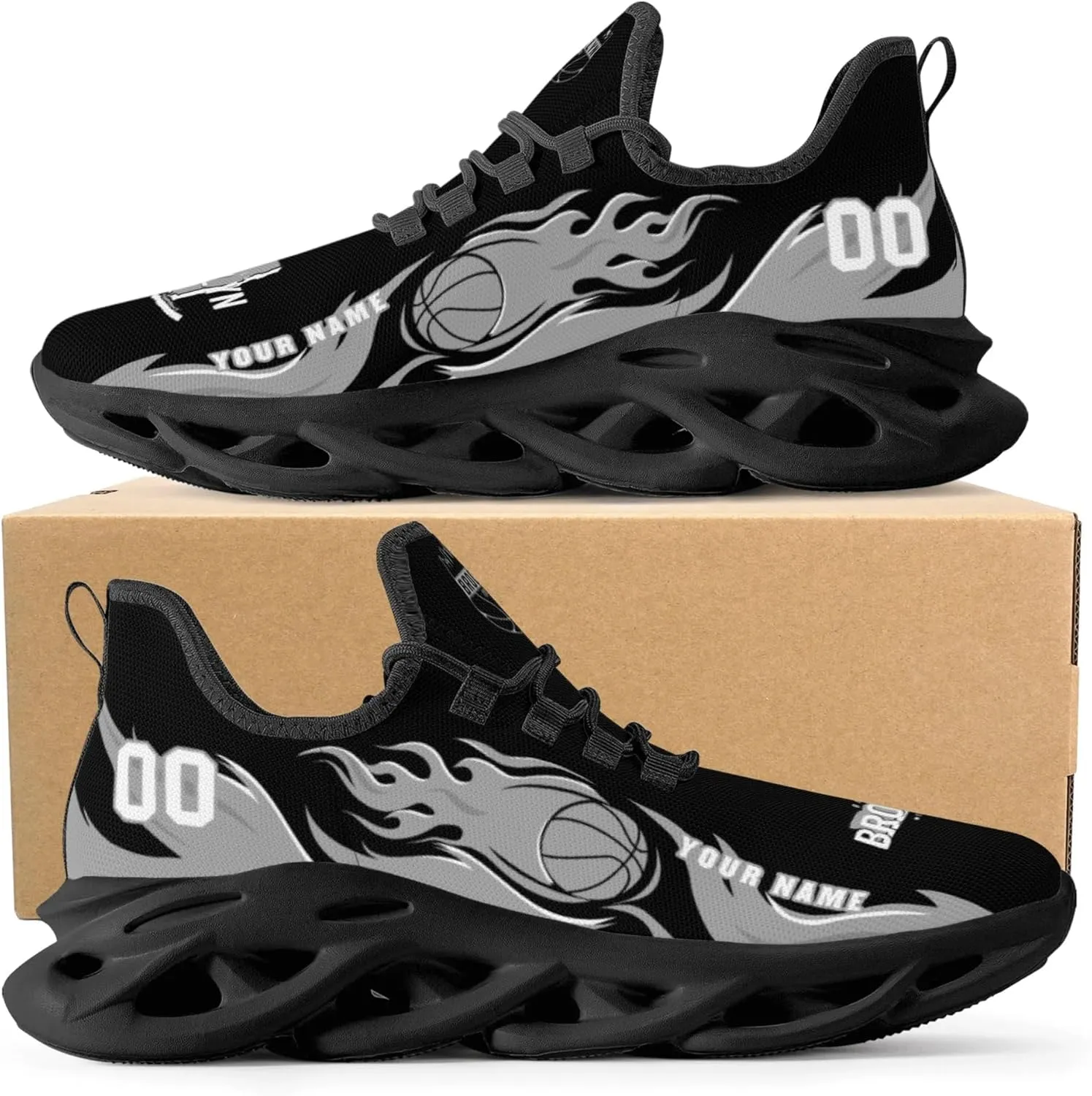 Men's Custom Basketball Flex Control Sneakers Personalized Breathable Fan Gift Name Number Workout Athletic Gym Slip-on Shoes