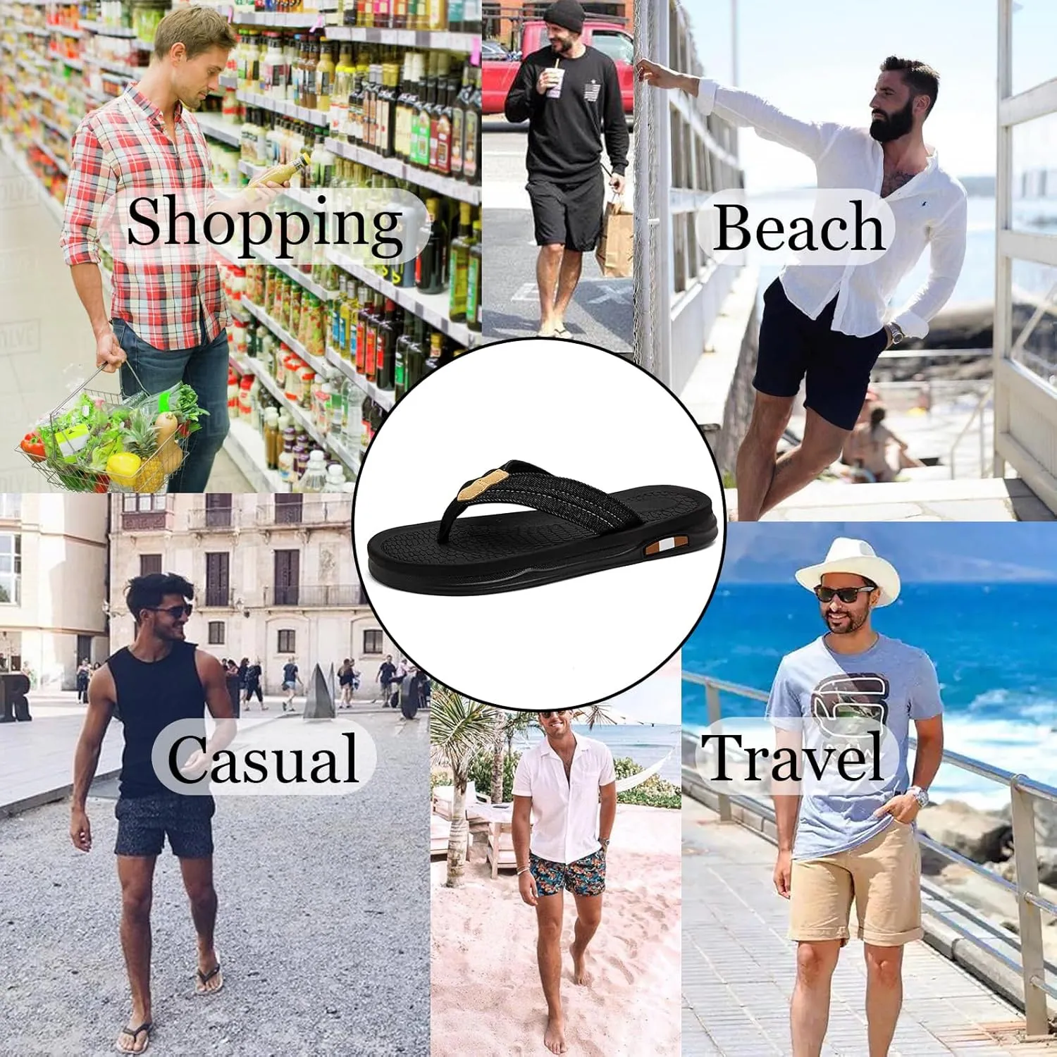 Mens Flip Flops Thong Sandals Lightweight Comfortable Summer Beach Slides Soft Cushion Footbed Open Toe Slippers for Pool Showers Dorms Water Friendly Indoor and Outdoor