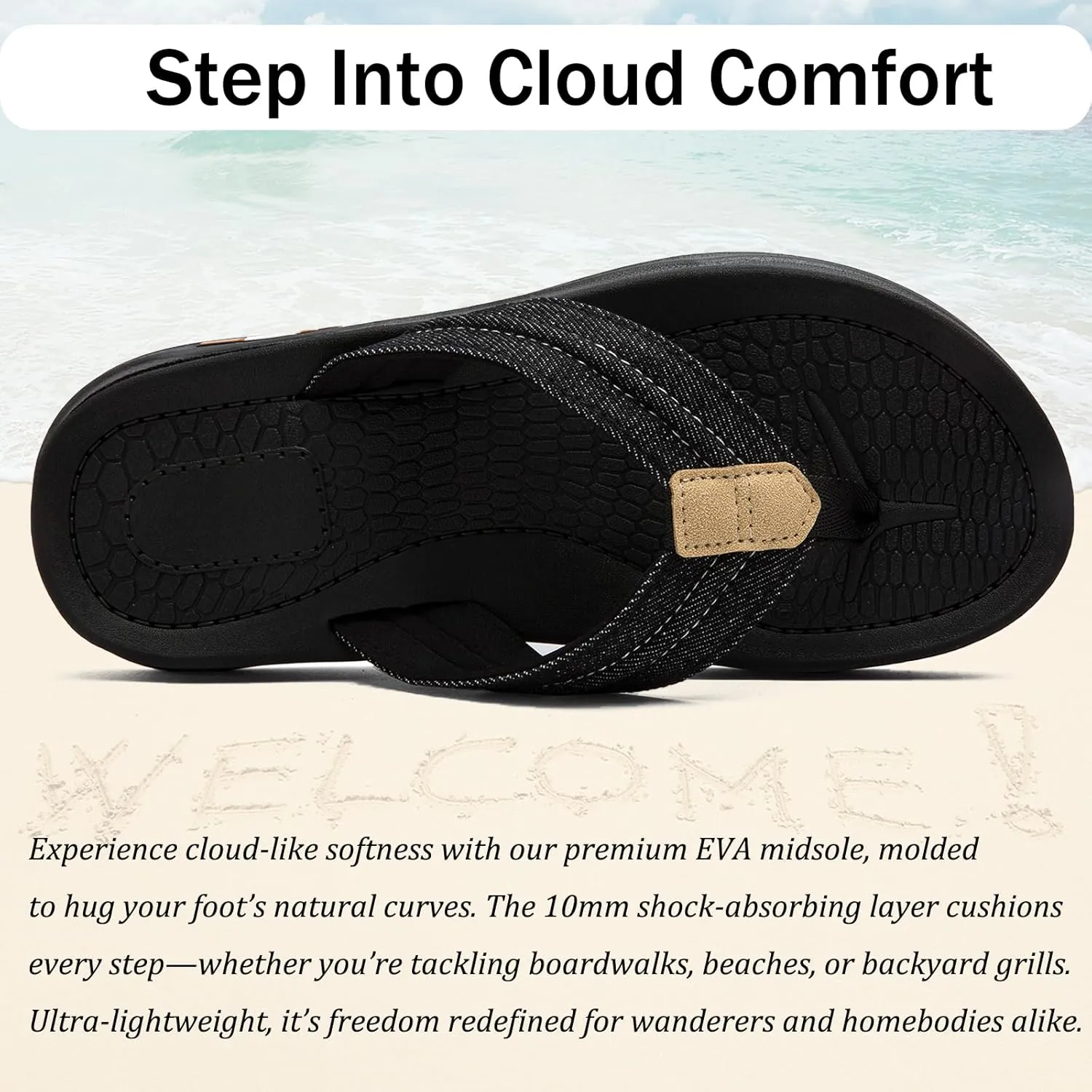 Mens Flip Flops Thong Sandals Lightweight Comfortable Summer Beach Slides Soft Cushion Footbed Open Toe Slippers for Pool Showers Dorms Water Friendly Indoor and Outdoor