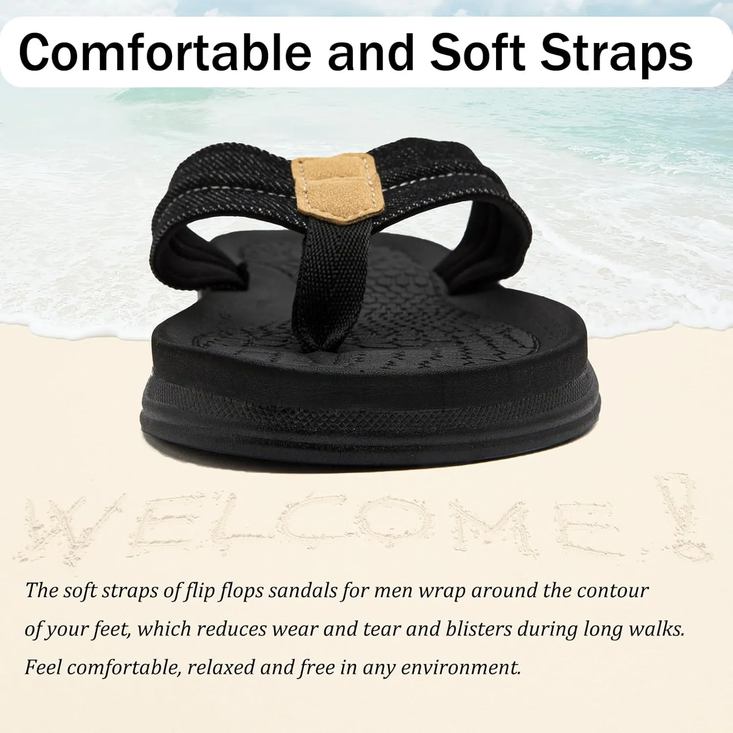 Mens Flip Flops Thong Sandals Lightweight Comfortable Summer Beach Slides Soft Cushion Footbed Open Toe Slippers for Pool Showers Dorms Water Friendly Indoor and Outdoor