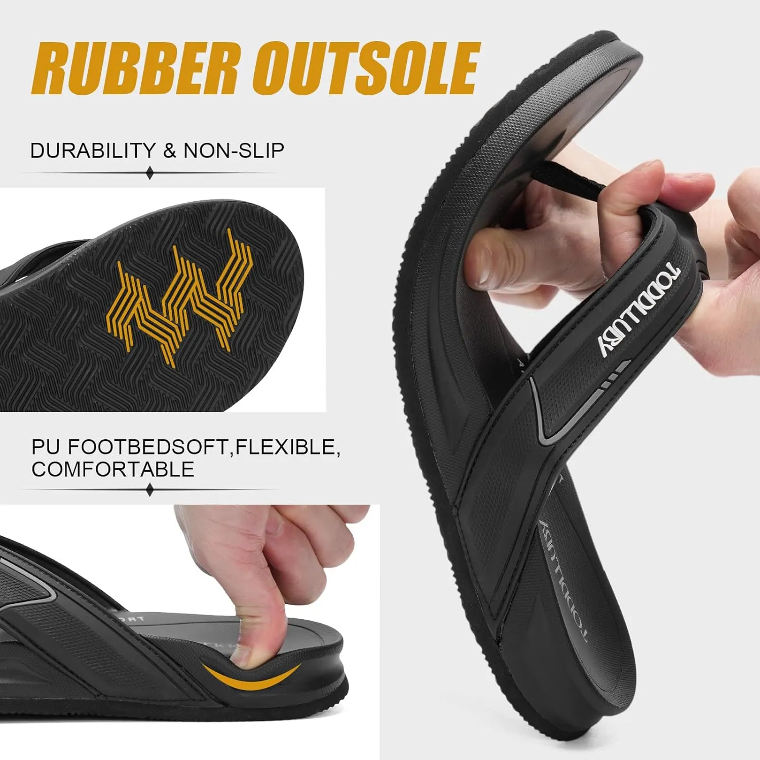 Mens Flip Flops With Arch Support Ultra Soft Cushion Footbed Durable Outsole Comfortable Summer Beach Thong Sandals Yoga Foam Cushion Slip on Slippers