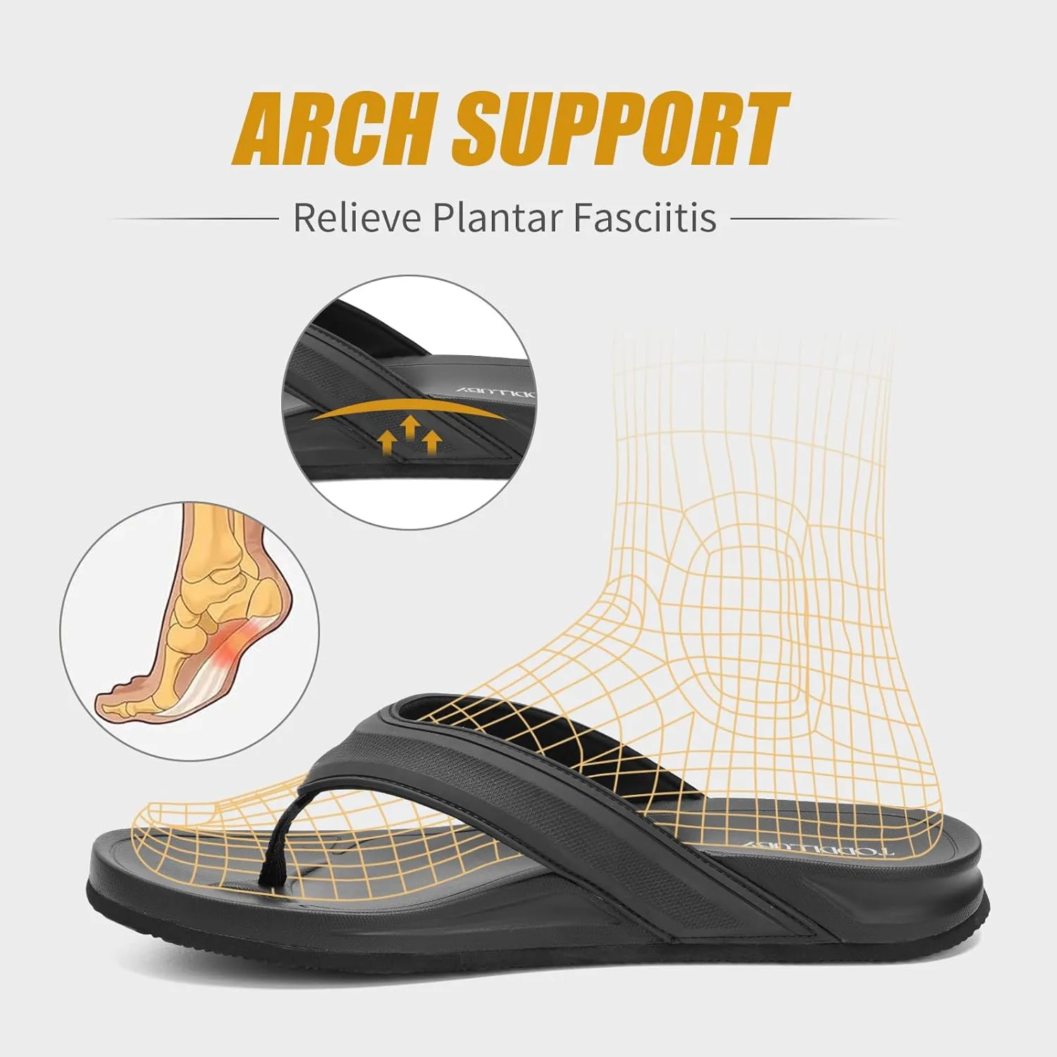 Mens Flip Flops With Arch Support Ultra Soft Cushion Footbed Durable Outsole Comfortable Summer Beach Thong Sandals Yoga Foam Cushion Slip on Slippers