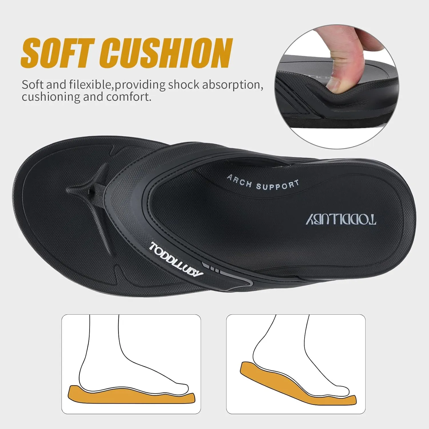 Mens Flip Flops With Arch Support Ultra Soft Cushion Footbed Durable Outsole Comfortable Summer Beach Thong Sandals Yoga Foam Cushion Slip on Slippers