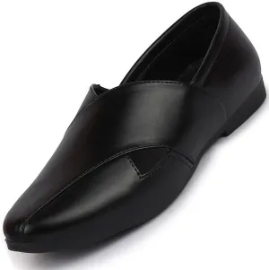 Men's FST KI-1724 BLACK-40 Ethnic Black Criss Cross Slip On Juttis and Mojaris (6 UK)