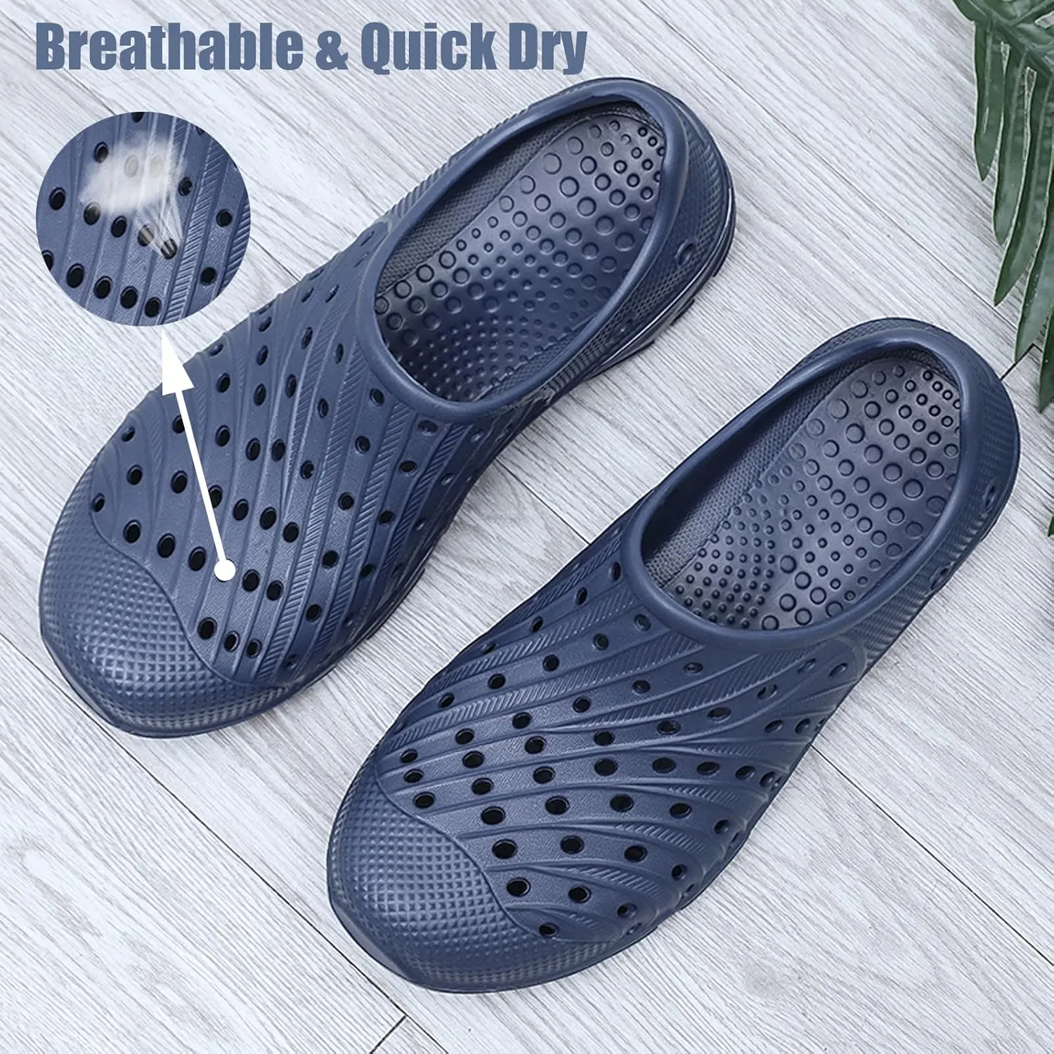 Men's Garden Shoes Slip on Breathable EVA Shower Water Shoes Garden Clogs for Outdoors Quick-Drying Clog Summer Pool Sandals Anti-Slip Beach Shoes