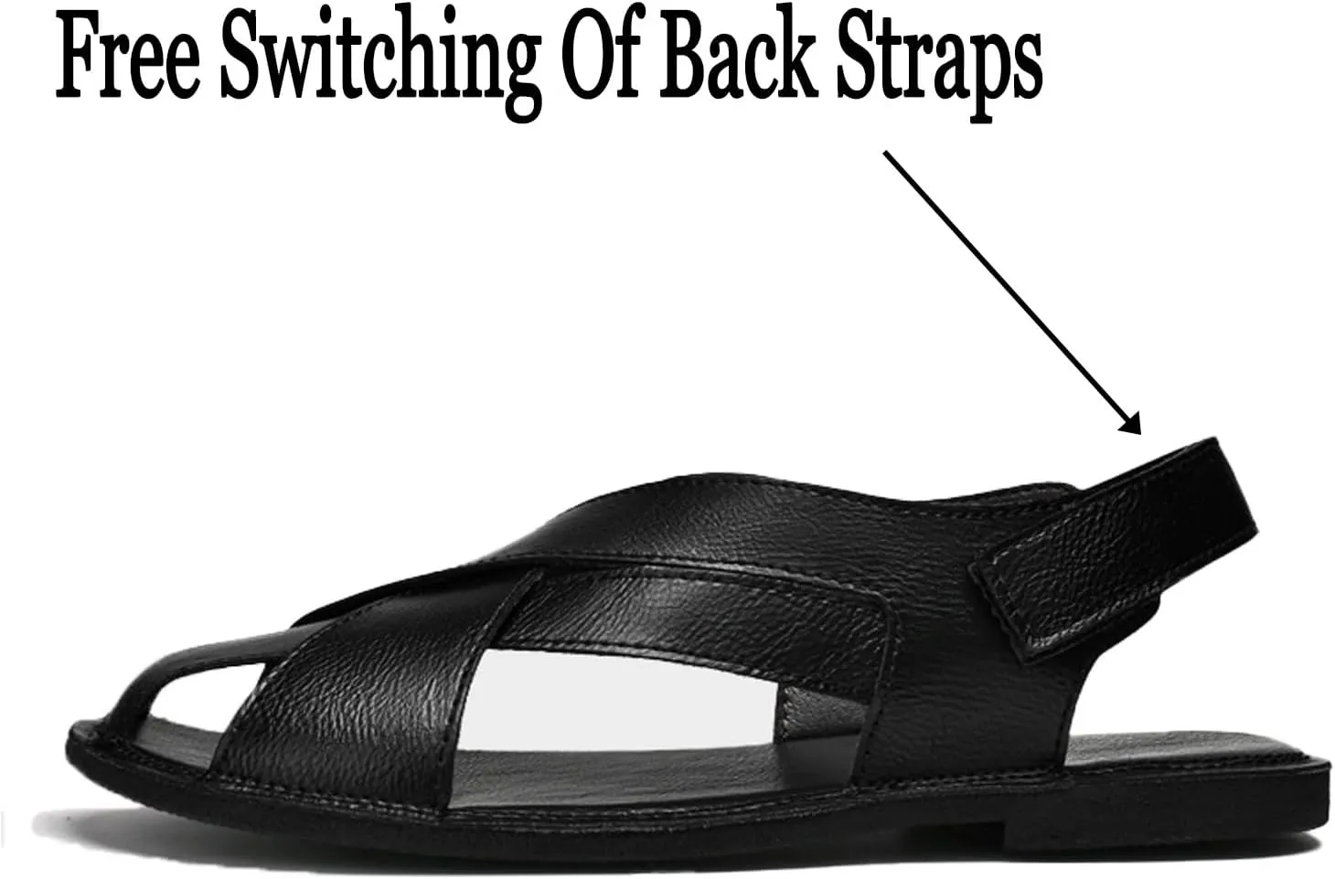 Men's Genuine Leather Strappy Cutout Back Hook and Loop Flat Sandals Closed-Toe Soft Sole Slip On Non-Slip Beach Sandals for Outdoor Hiking Traveling