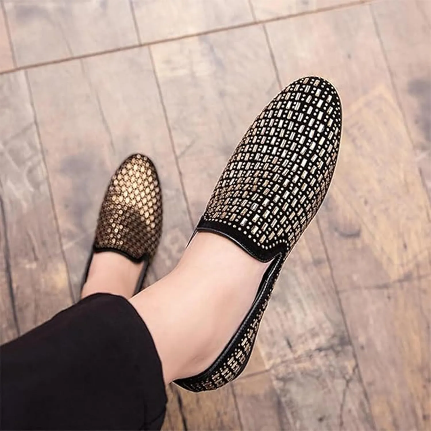 Men's Glitter Fashion Breathable Smoking Slippers Lightweight Comfortable Non-Slip Slip-On Dress Loafers