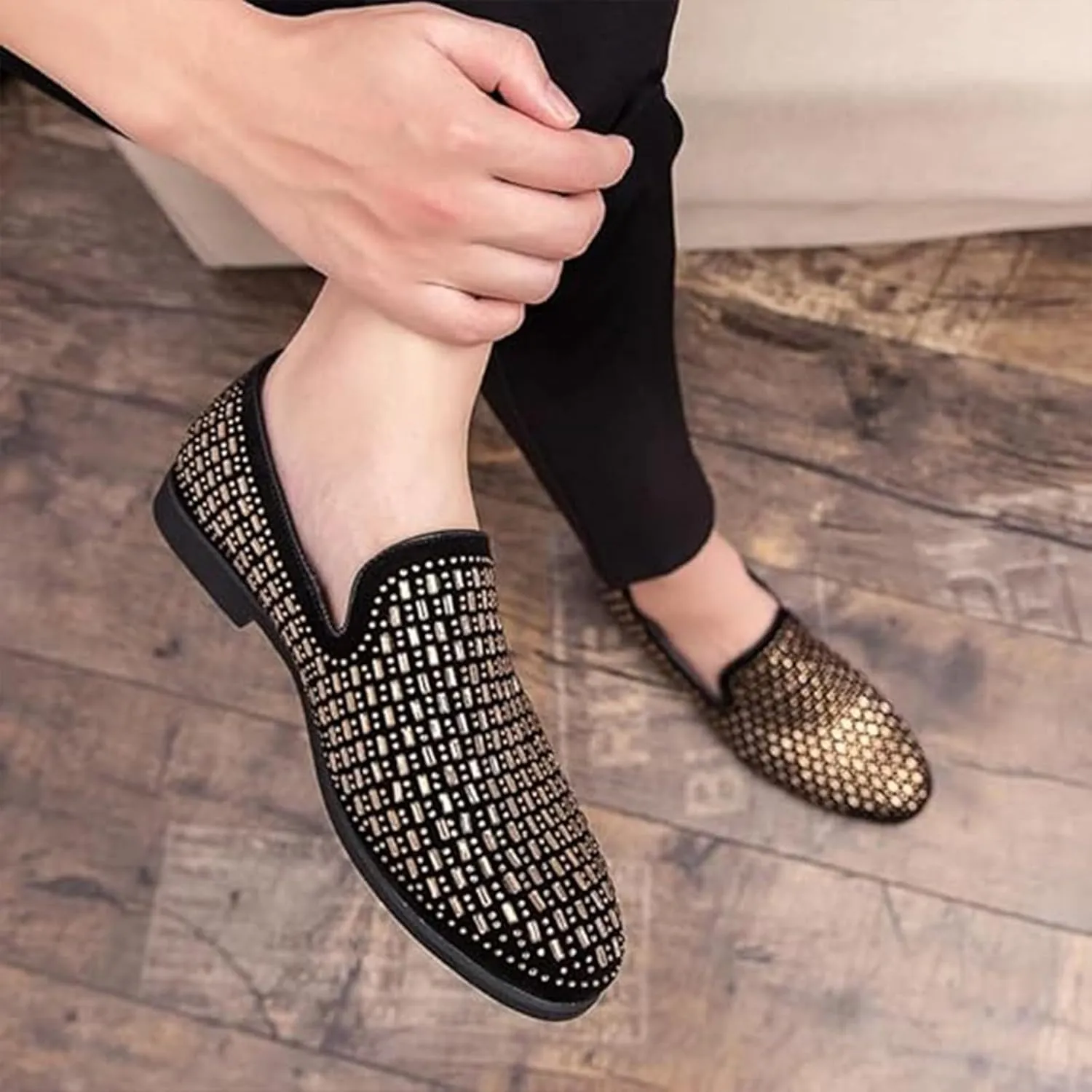 Men's Glitter Fashion Breathable Smoking Slippers Lightweight Comfortable Non-Slip Slip-On Dress Loafers