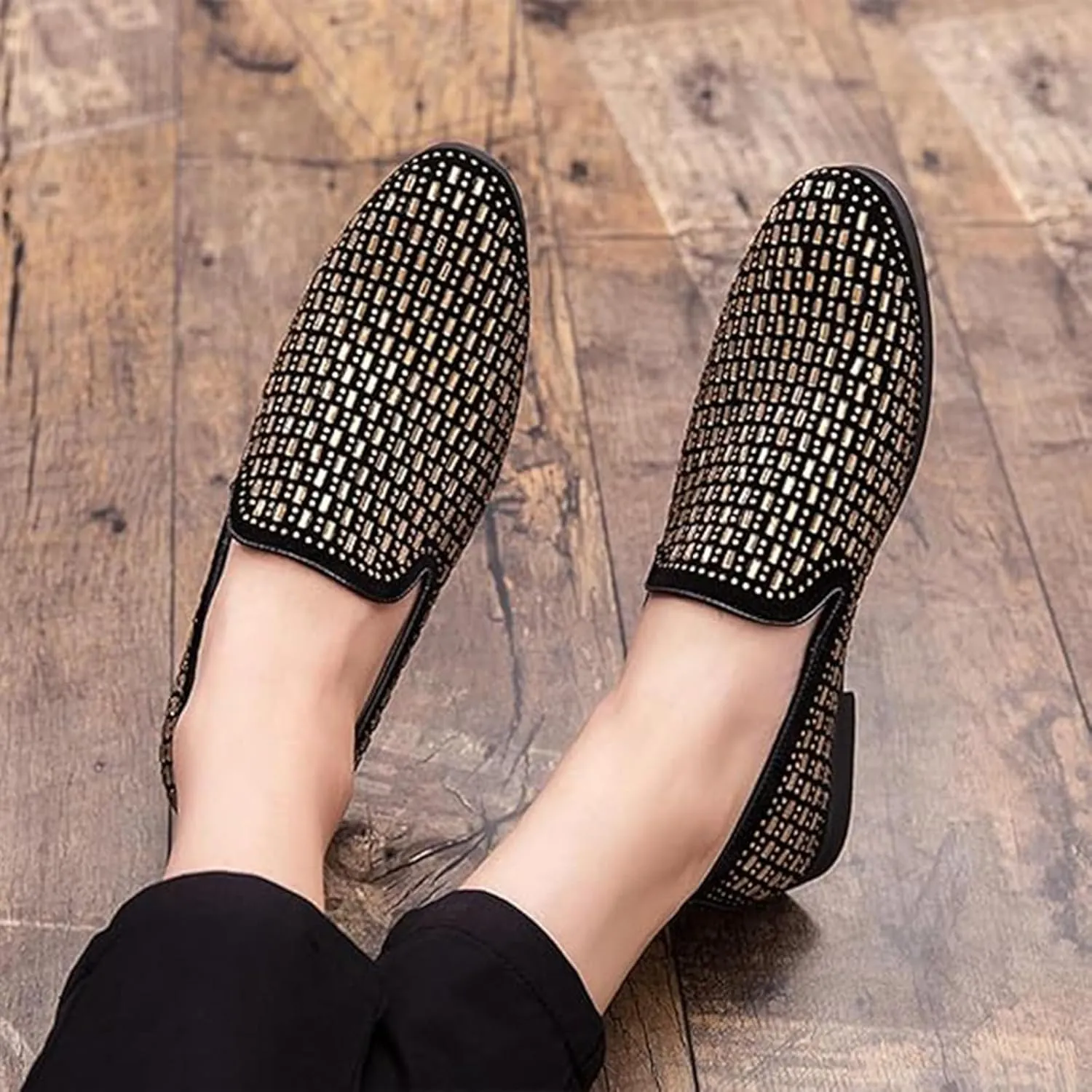 Men's Glitter Fashion Breathable Smoking Slippers Lightweight Comfortable Non-Slip Slip-On Dress Loafers