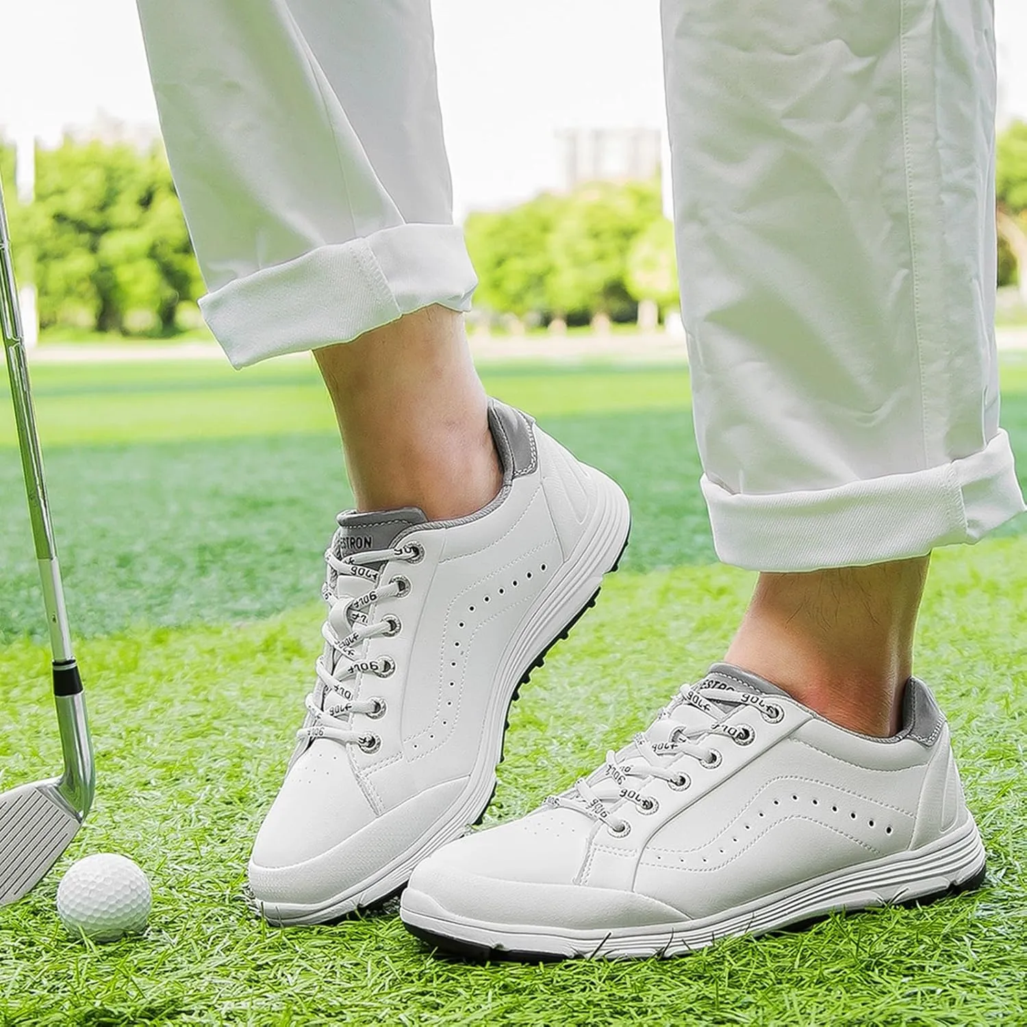Men's Golf Shoes,Comfy Soft Golf Shoes Mens Spikeless,Casual Breathable Walking Junior Golf Footwear,with Arch Support,Lace Up Design,All Weather Breathability