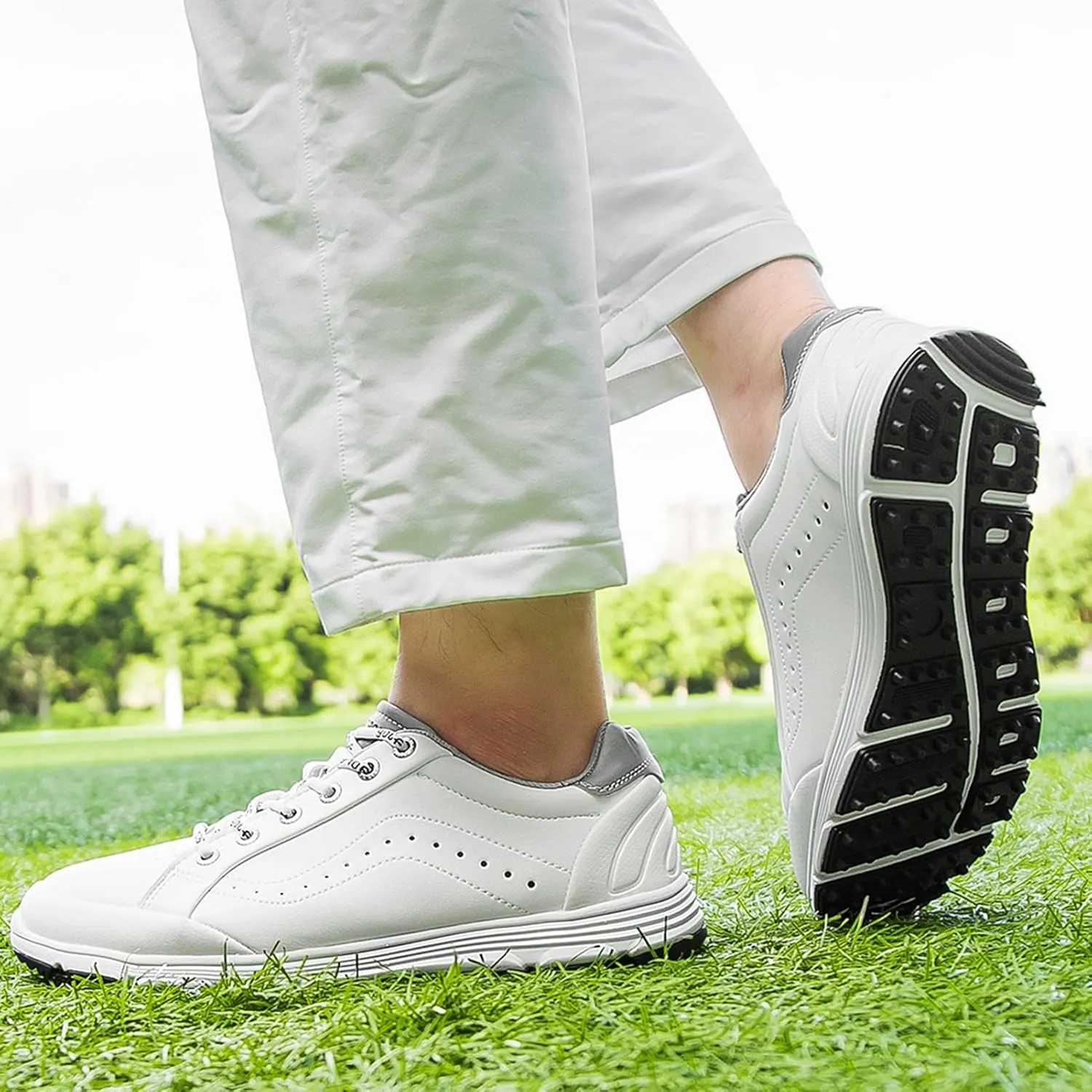 Men's Golf Shoes,Comfy Soft Golf Shoes Mens Spikeless,Casual Breathable Walking Junior Golf Footwear,with Arch Support,Lace Up Design,All Weather Breathability
