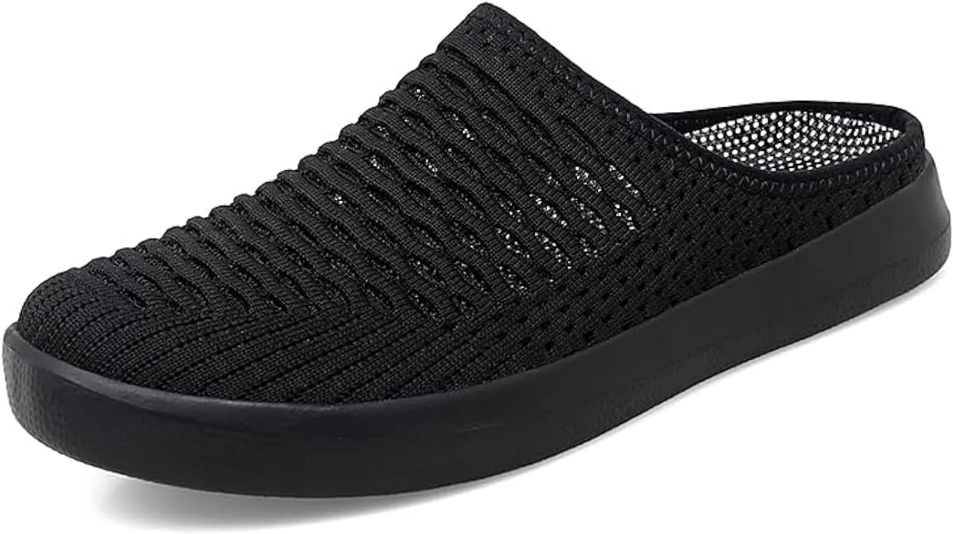 Mens Half Slippers Summer Casual Slip-on Mesh Shoes Breathable Lightweight MD Material Outsoles Plus Big Size Black Color