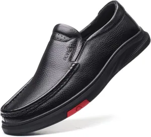 Men's Moc Loafer Genuine Leather Slip on Flat Stretch Shoes Pebble Loafers Stitching Anti Slip Casual Daily Shoes Casual