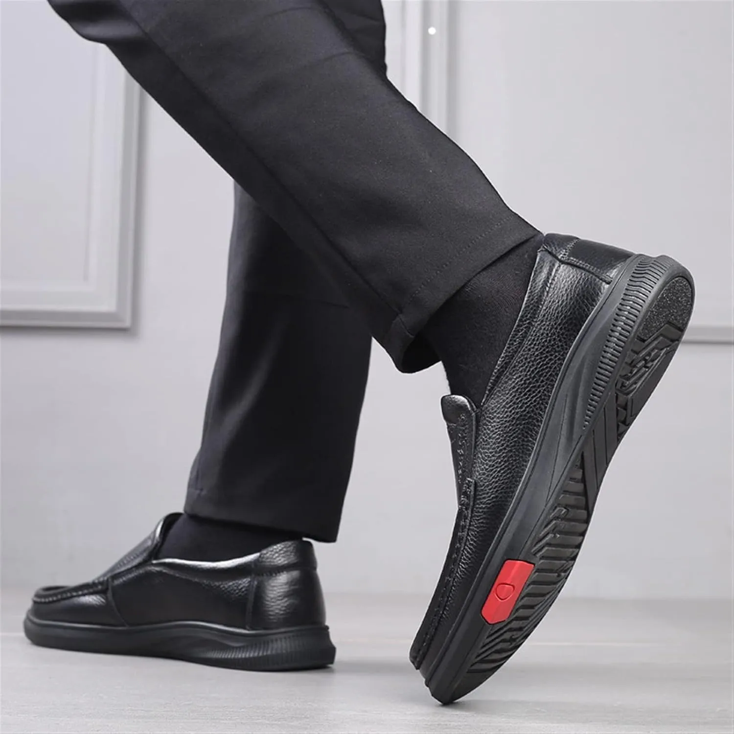 Men's Moc Loafer Genuine Leather Slip on Flat Stretch Shoes Pebble Loafers Stitching Anti Slip Casual Daily Shoes Casual