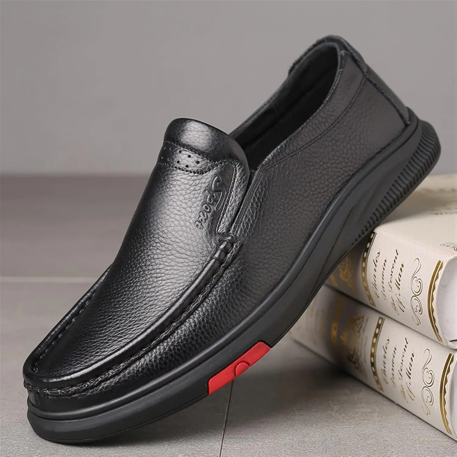 Men's Moc Loafer Genuine Leather Slip on Flat Stretch Shoes Pebble Loafers Stitching Anti Slip Casual Daily Shoes Casual