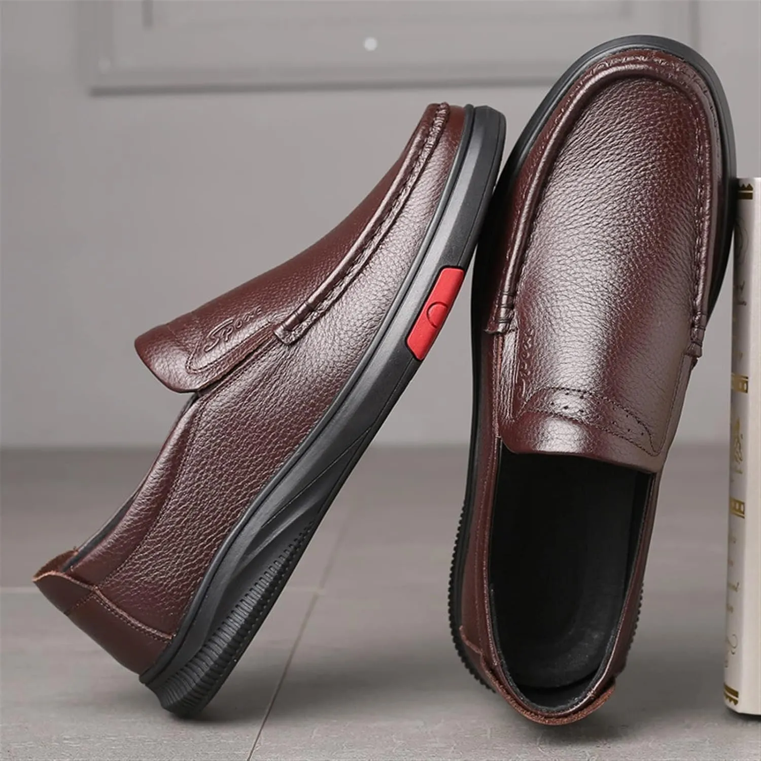 Men's Moc Loafer Genuine Leather Slip on Flat Stretch Shoes Pebble Loafers Stitching Anti Slip Casual Daily Shoes Casual