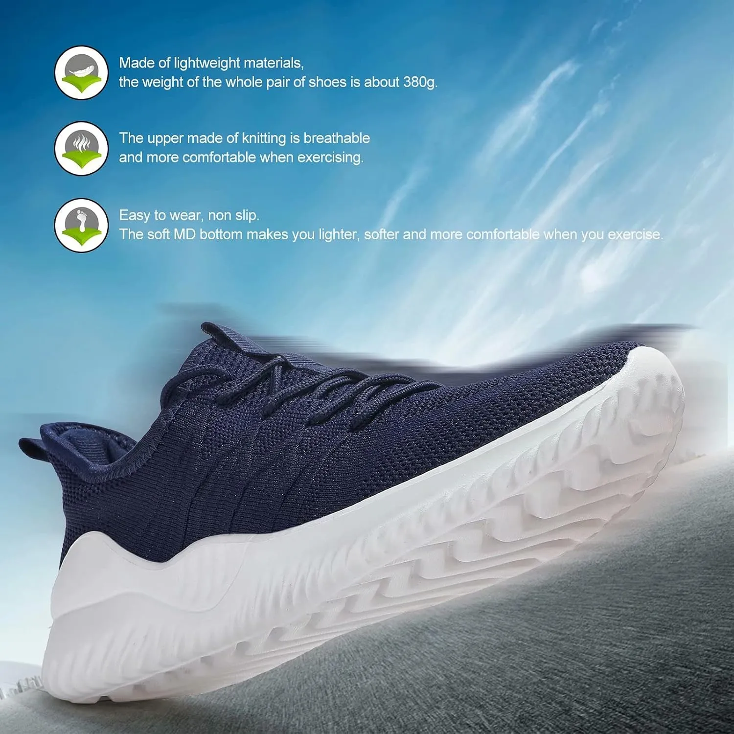 Mens Running Shoes Slip-on Walking Sneakers Lightweight Breathable Casual Soft Sole Trainers