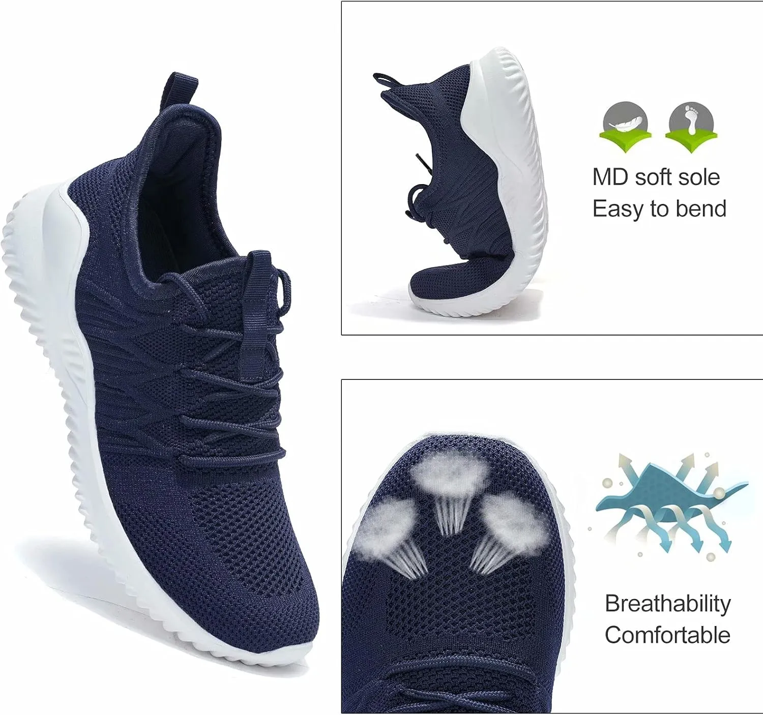 Mens Running Shoes Slip-on Walking Sneakers Lightweight Breathable Casual Soft Sole Trainers