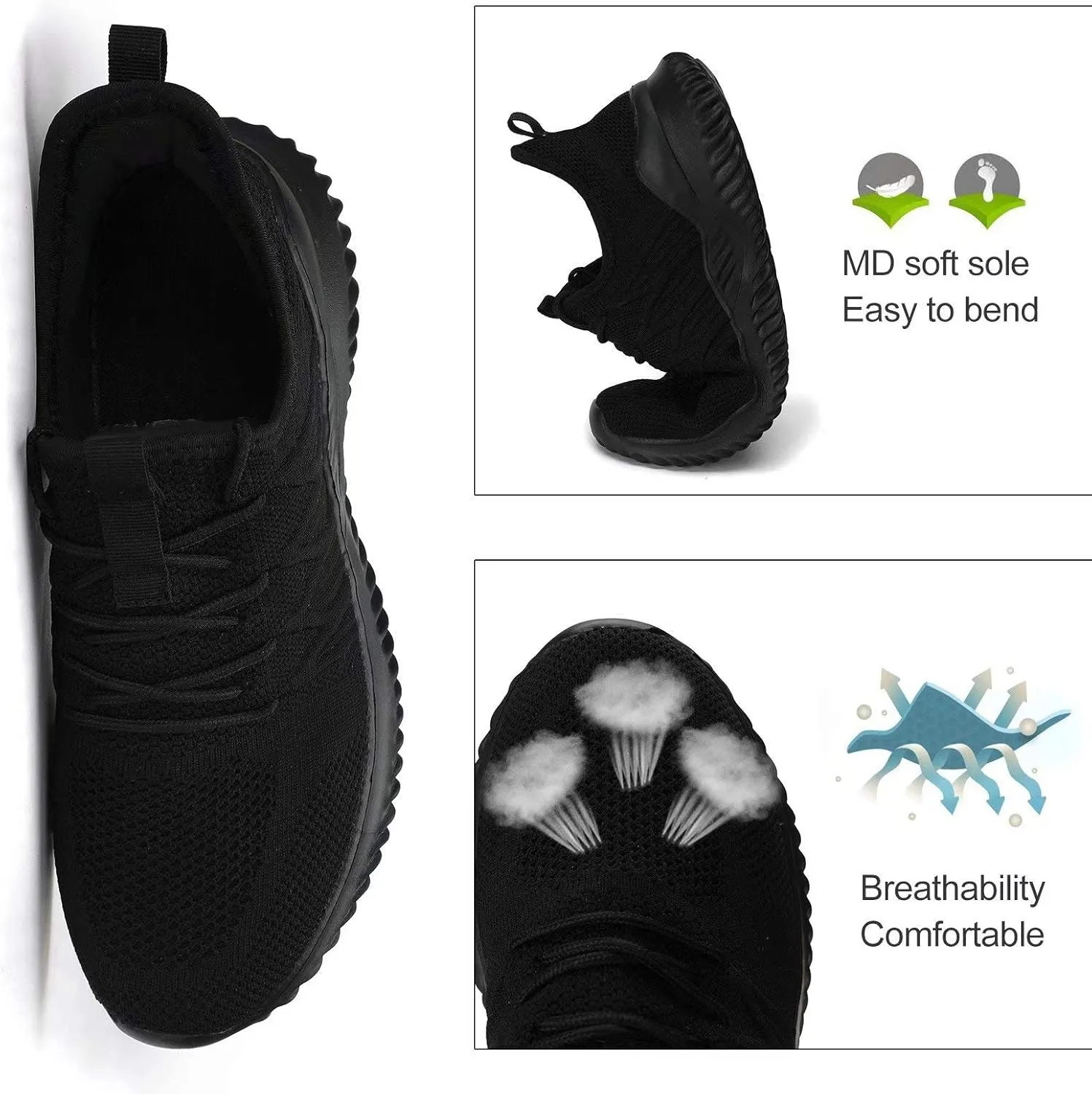 Mens Running Shoes Slip-on Walking Sneakers Lightweight Breathable Casual Soft Sole Trainers