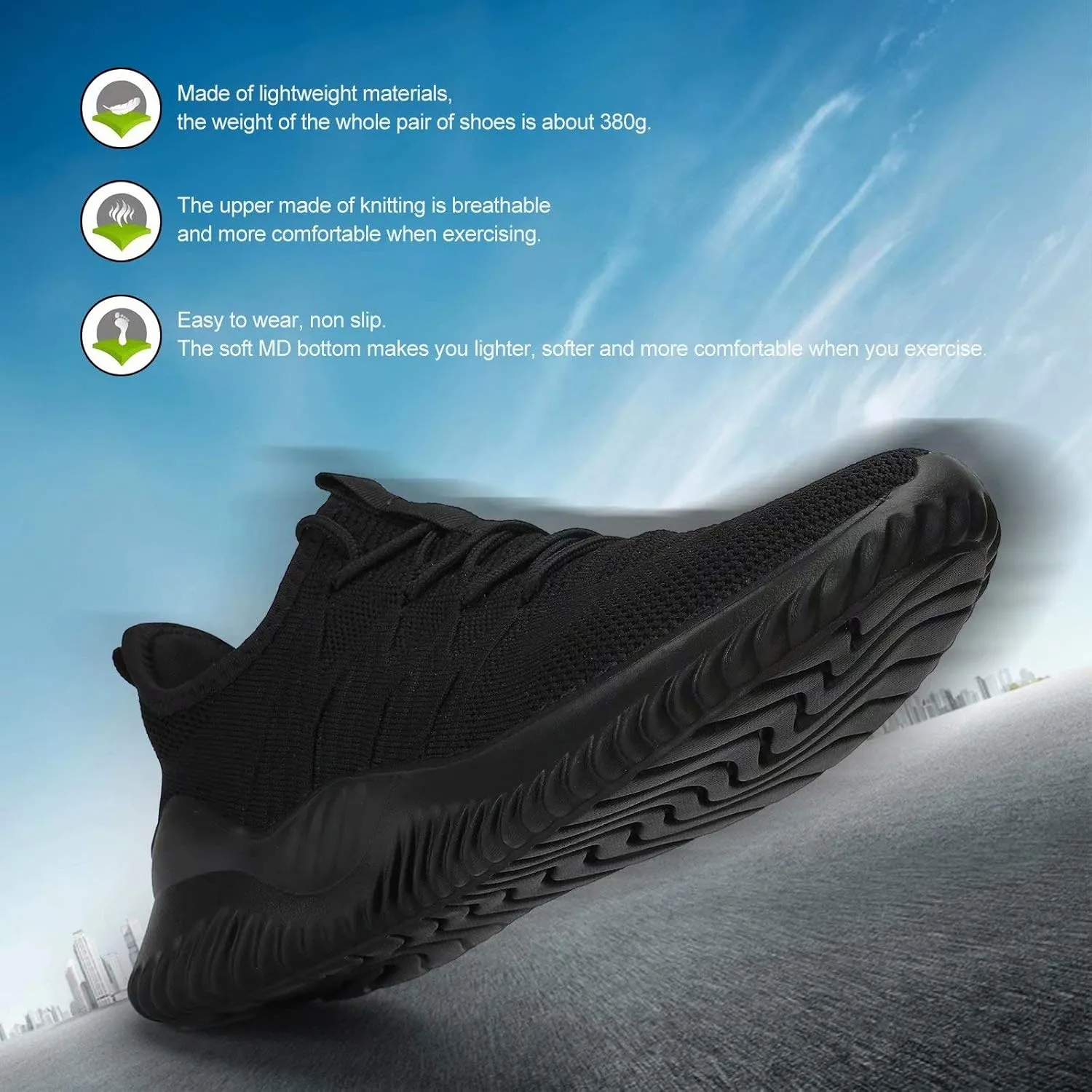 Mens Running Shoes Slip-on Walking Sneakers Lightweight Breathable Casual Soft Sole Trainers