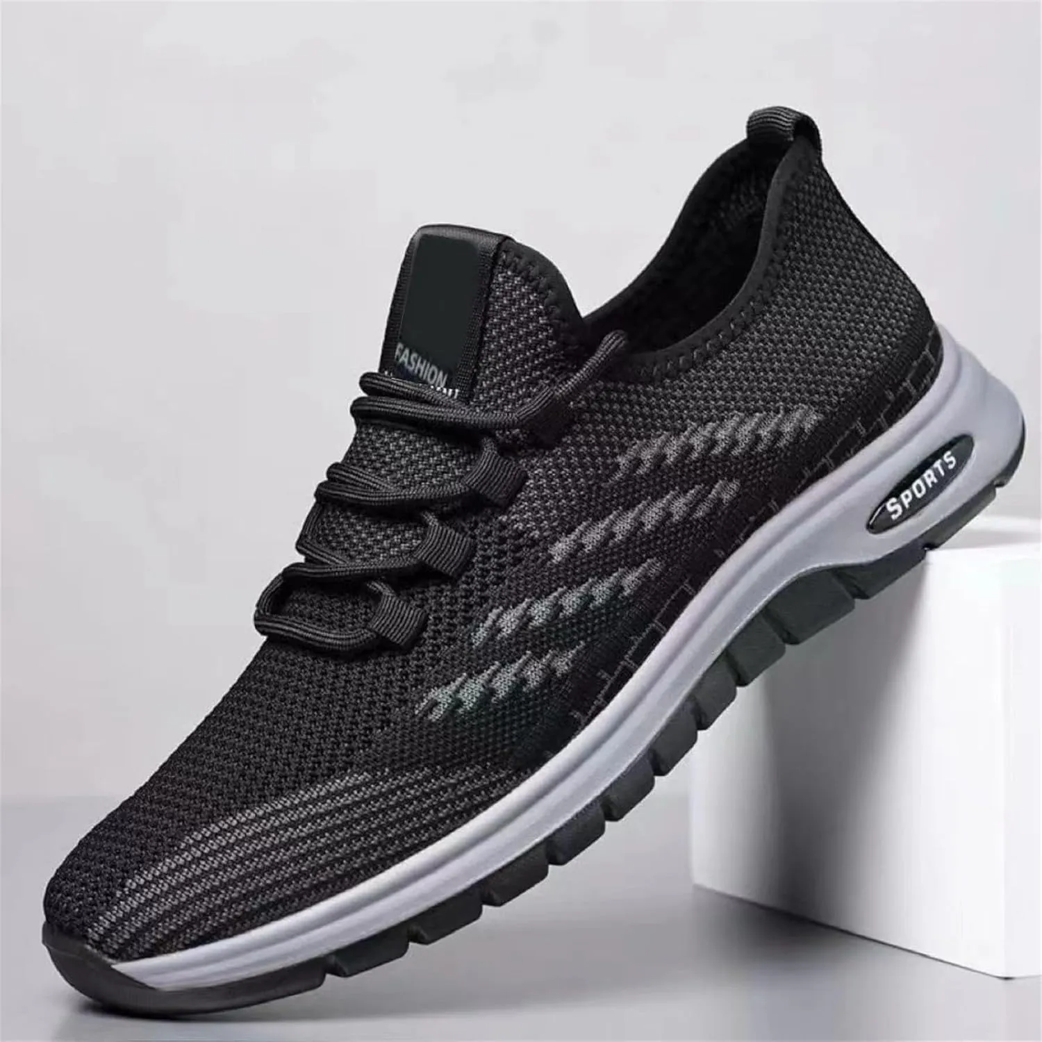 Mens Slip On Running Shoes Breathable Lightweight Comfortable Fashion Non Slip Sneakers Mesh Lace Up Walking Shoes