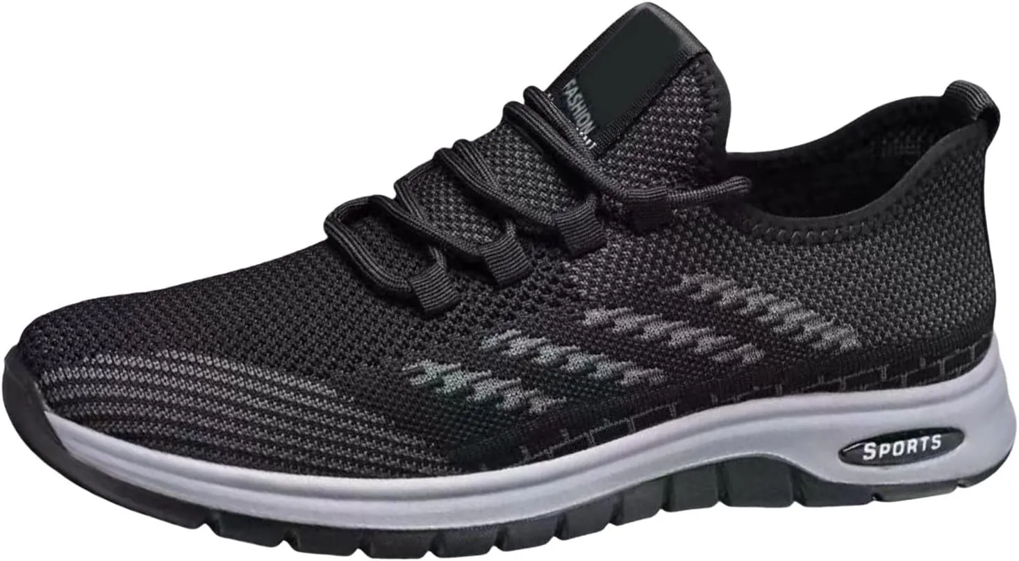 Mens Slip On Running Shoes Breathable Lightweight Comfortable Fashion Non Slip Sneakers Mesh Lace Up Walking Shoes