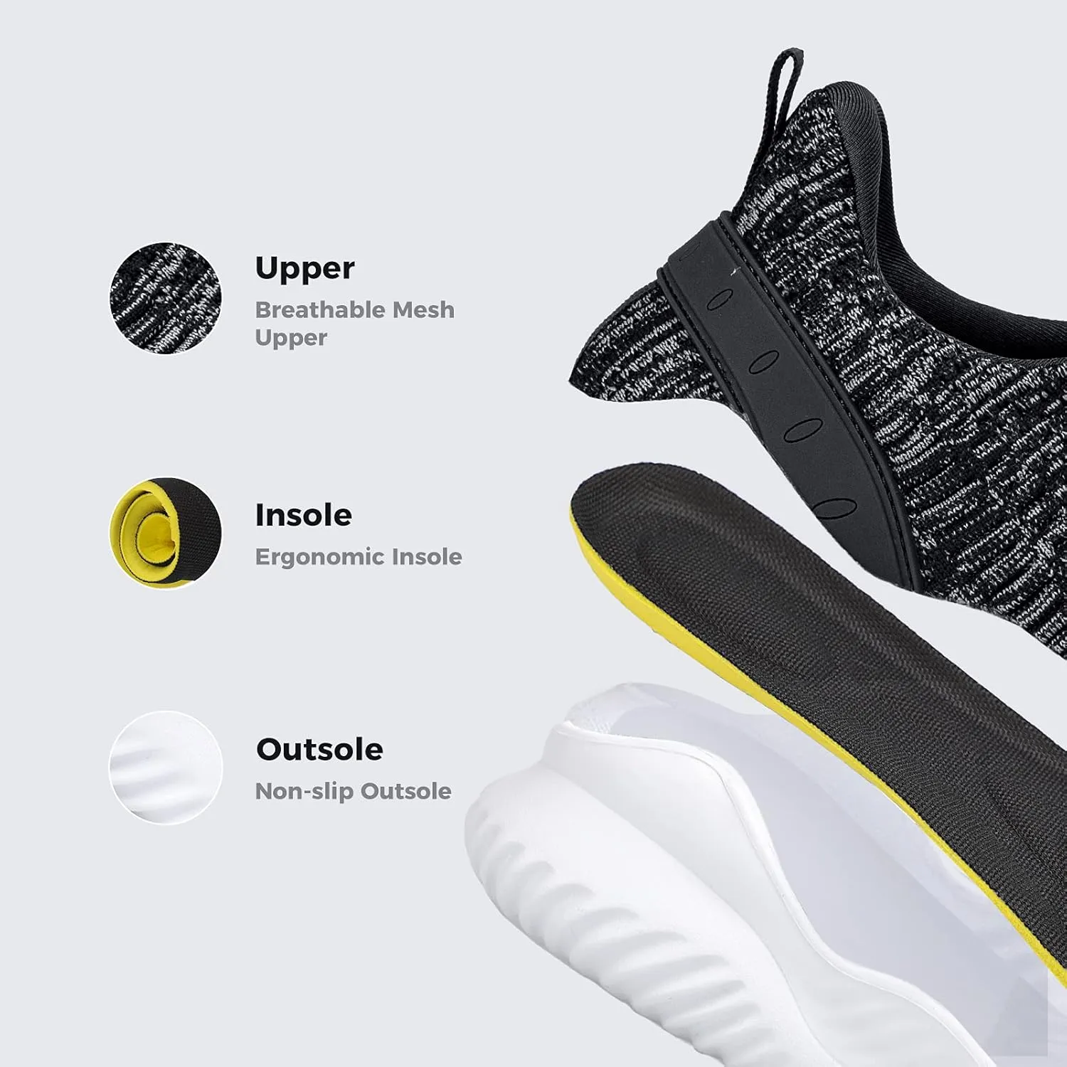 Mens Slip On Sneakers Non Slip Work Shoes Lightweight Mesh for Casual Tennis Running Walking Shoes
