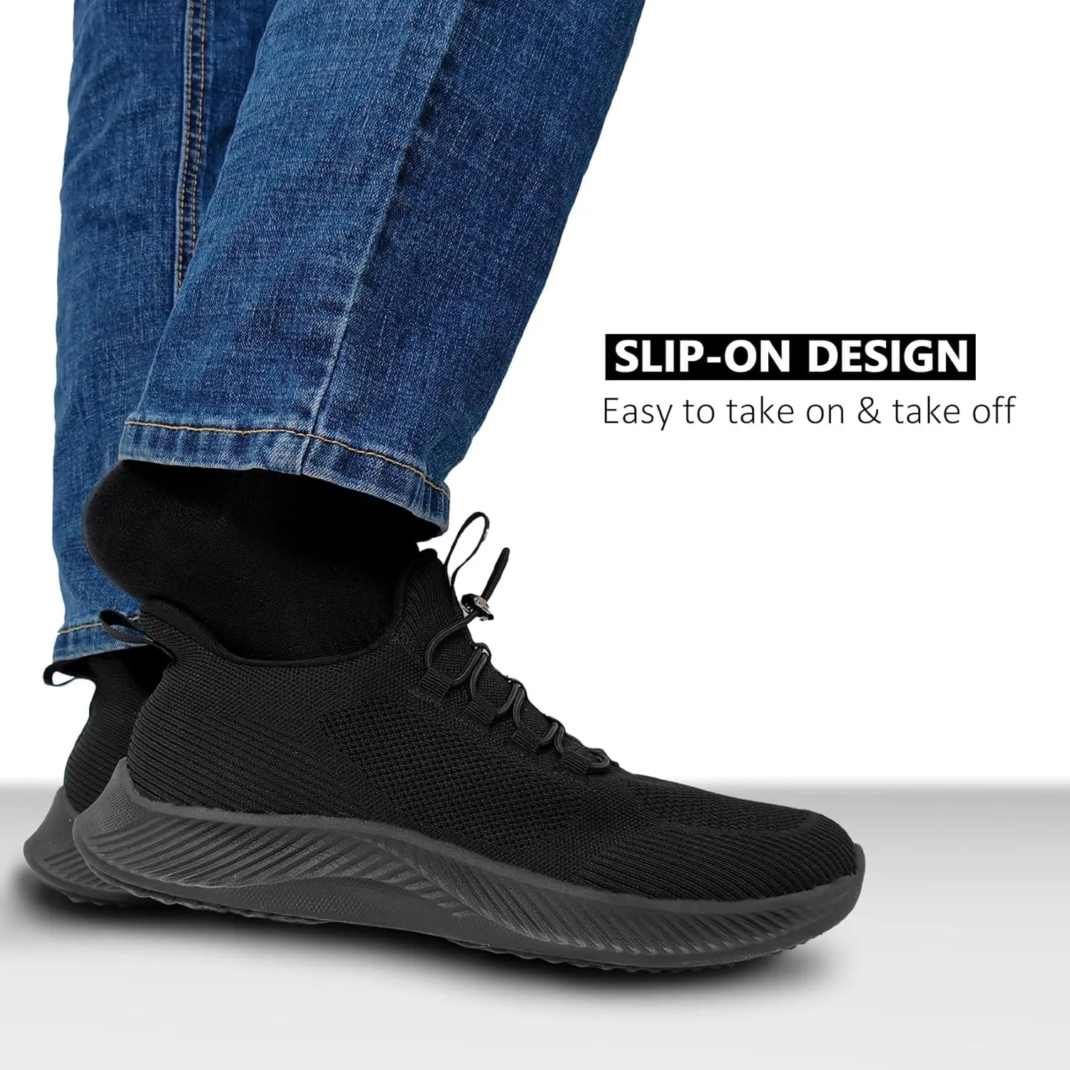 Mens Slip On Walking Shoes Running Tennis Shoes for Athletic Workout Gym Casual Non Slip Training Sneakers Breathable Knit Upper Indoor Outdoor