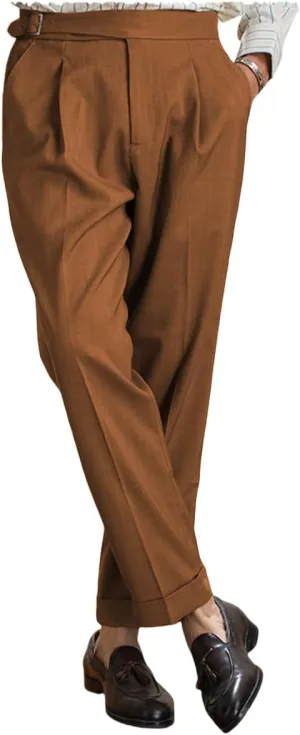 Men's Straight Western Gurkha Pants Retro Tapered Leg Classic Flat Front Chino Pants