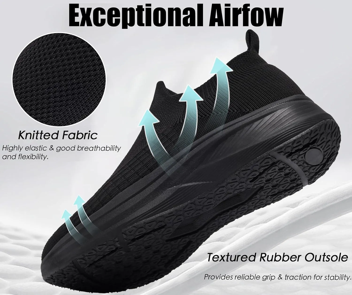 Mens Wide Slip On Walking Shoes Lightweight Breathable Comfortable Socks Shoes Fashion Non Slip Sneakers for Men