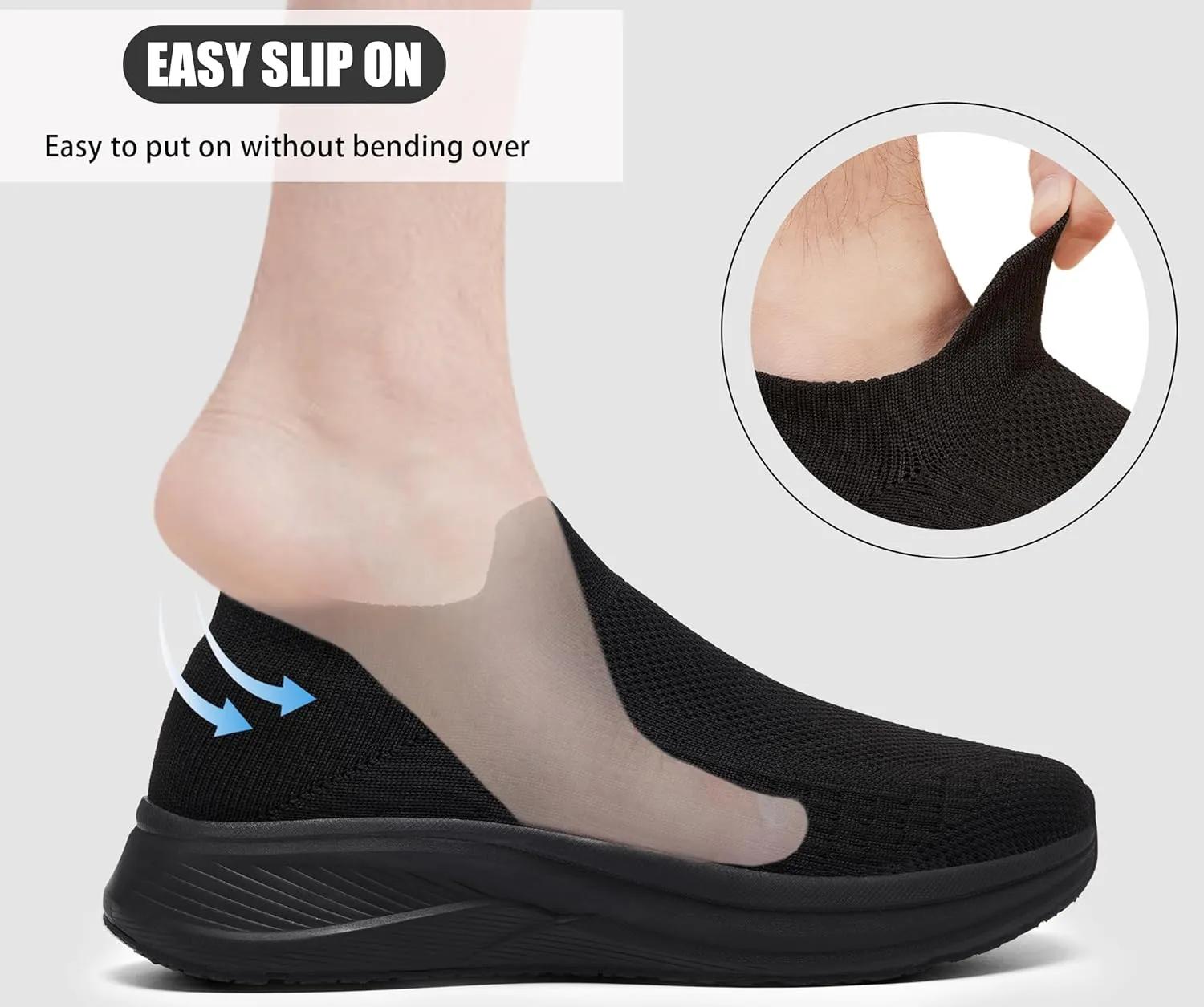 Mens Wide Slip On Walking Shoes Lightweight Breathable Comfortable Socks Shoes Fashion Non Slip Sneakers for Men
